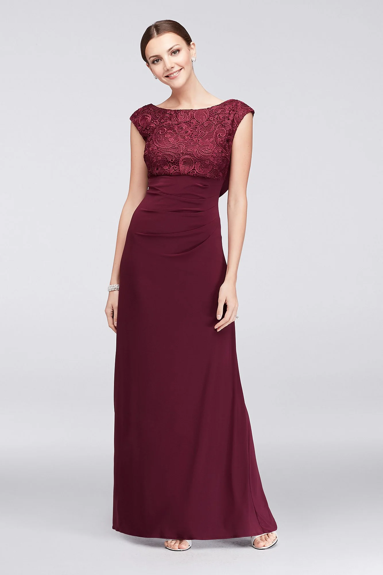 Cowl Back Lace and Jersey Sheath Gown - Image 2