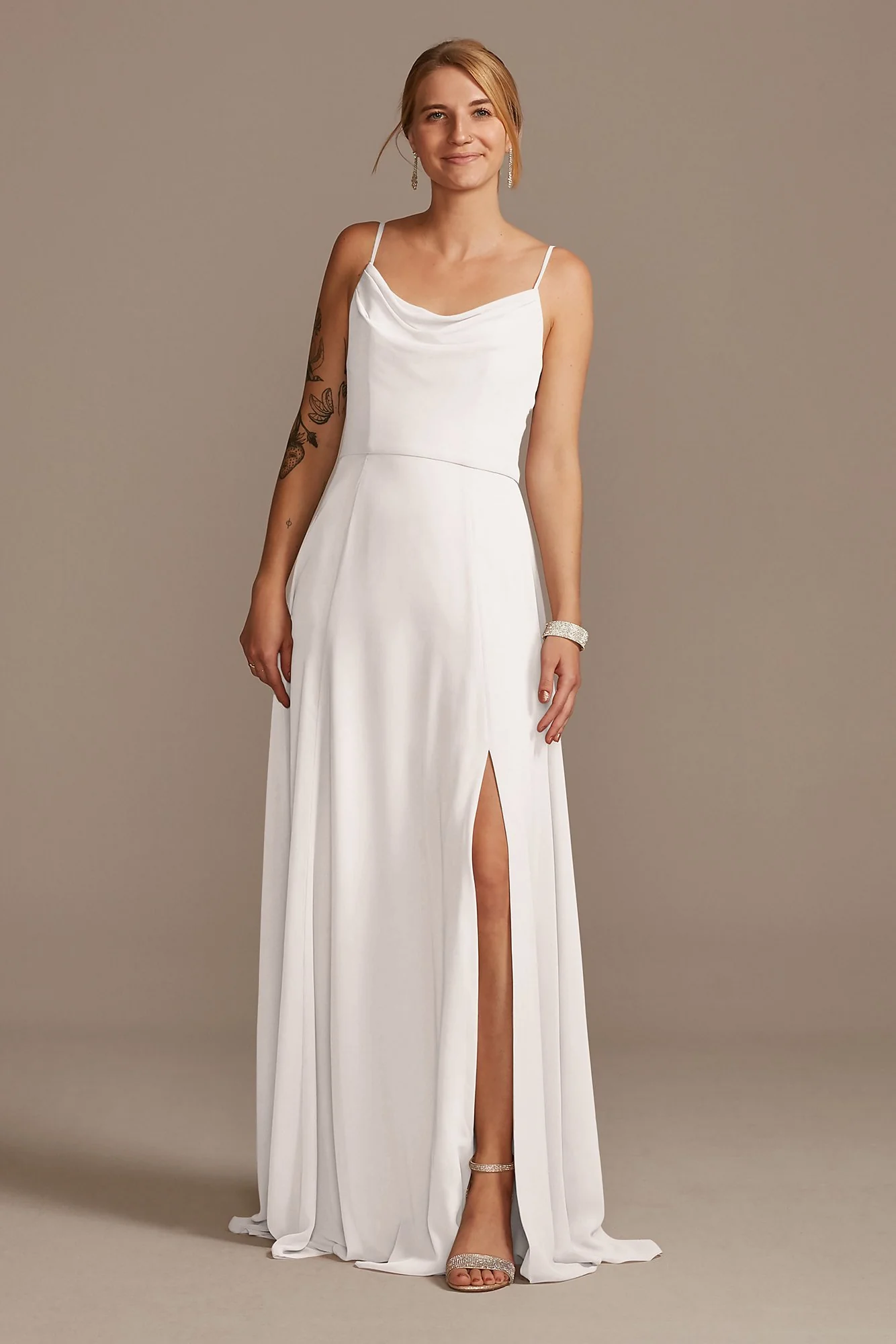 Cowl Neck Chiffon Dress with Slit - Image 10