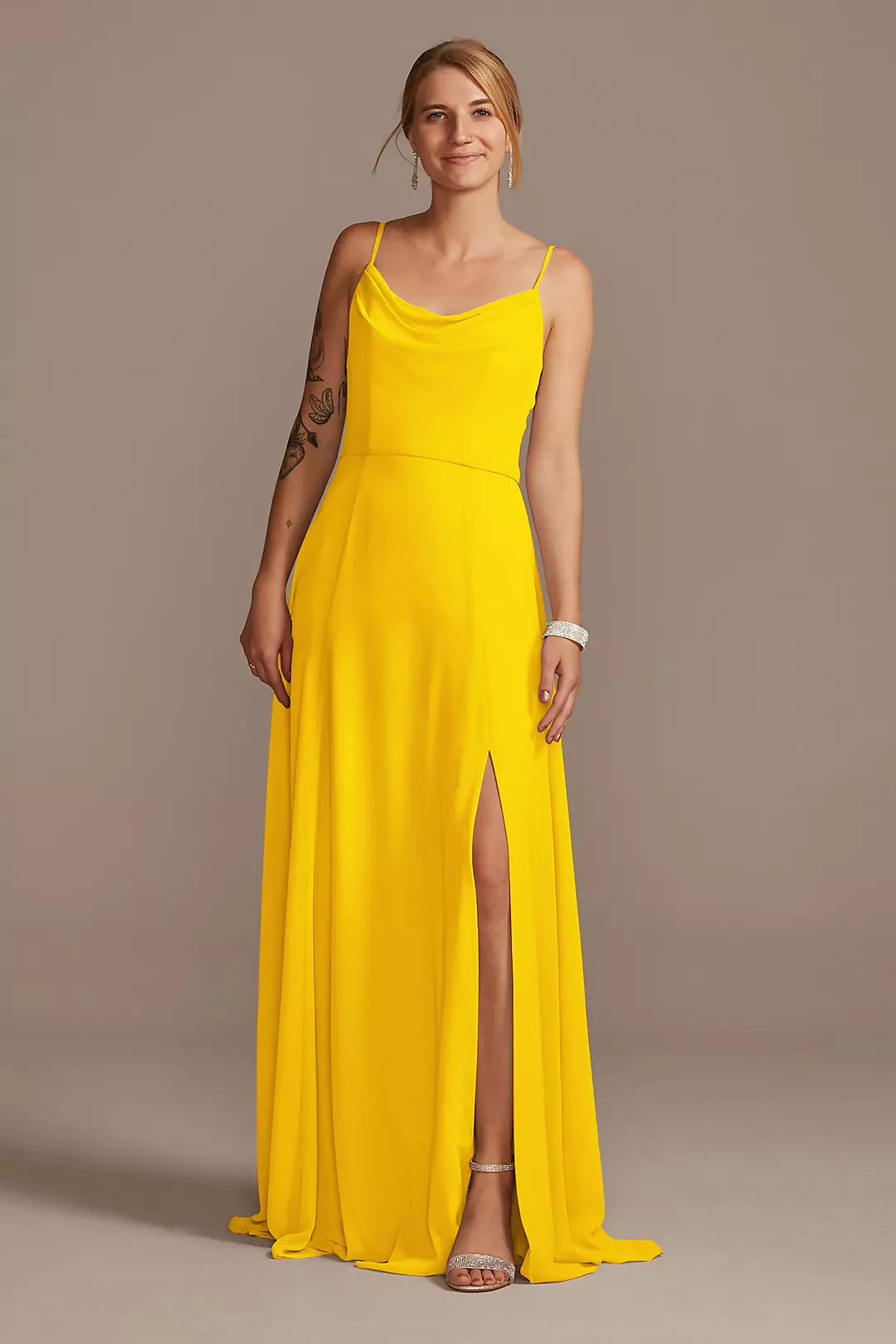 Cowl Neck Chiffon Dress with Slit - Image 102