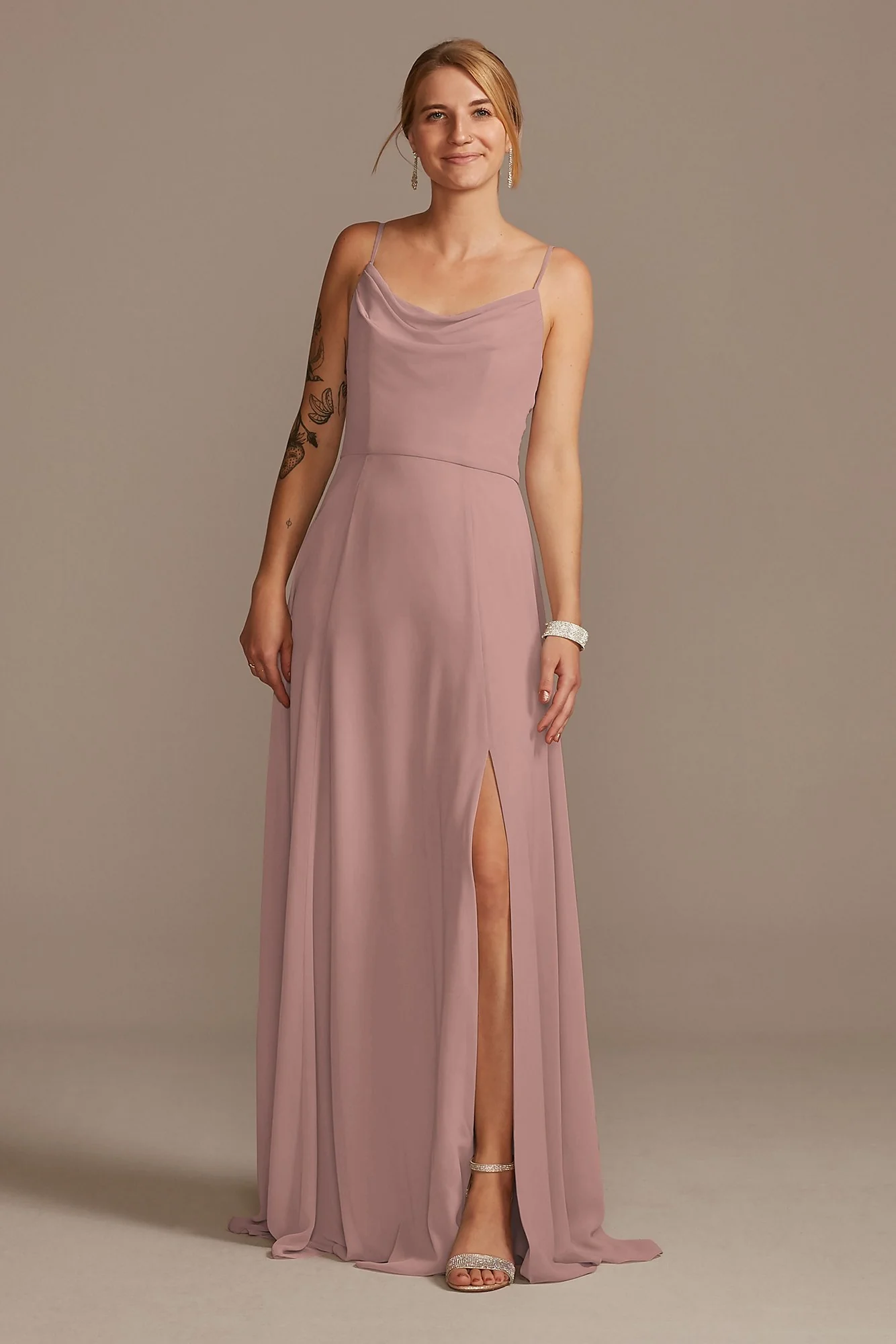Cowl Neck Chiffon Dress with Slit - Image 12
