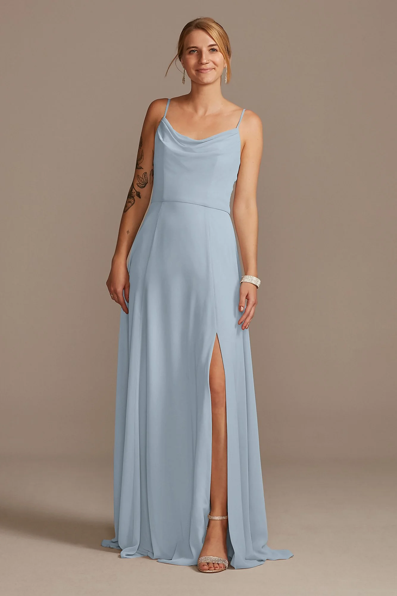 Cowl Neck Chiffon Dress with Slit - Image 14