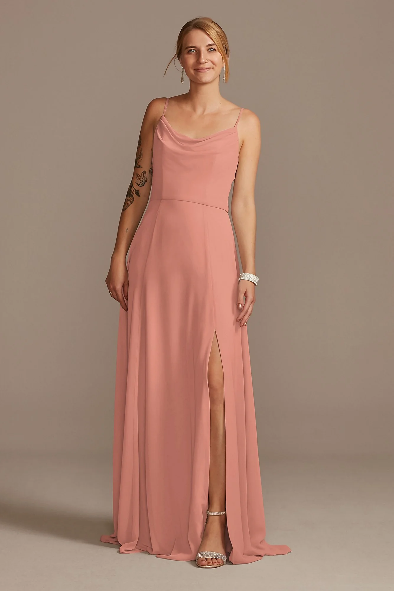 Cowl Neck Chiffon Dress with Slit - Image 16