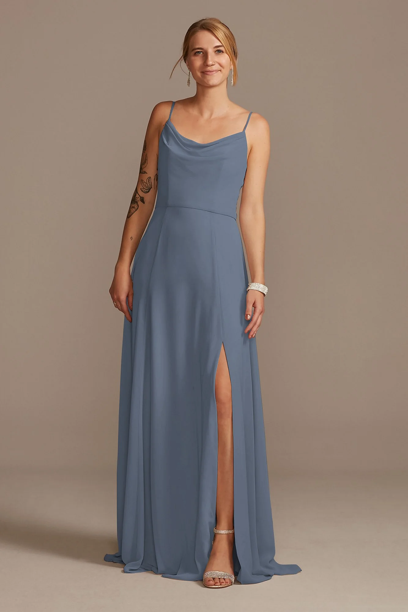 Cowl Neck Chiffon Dress with Slit - Image 20
