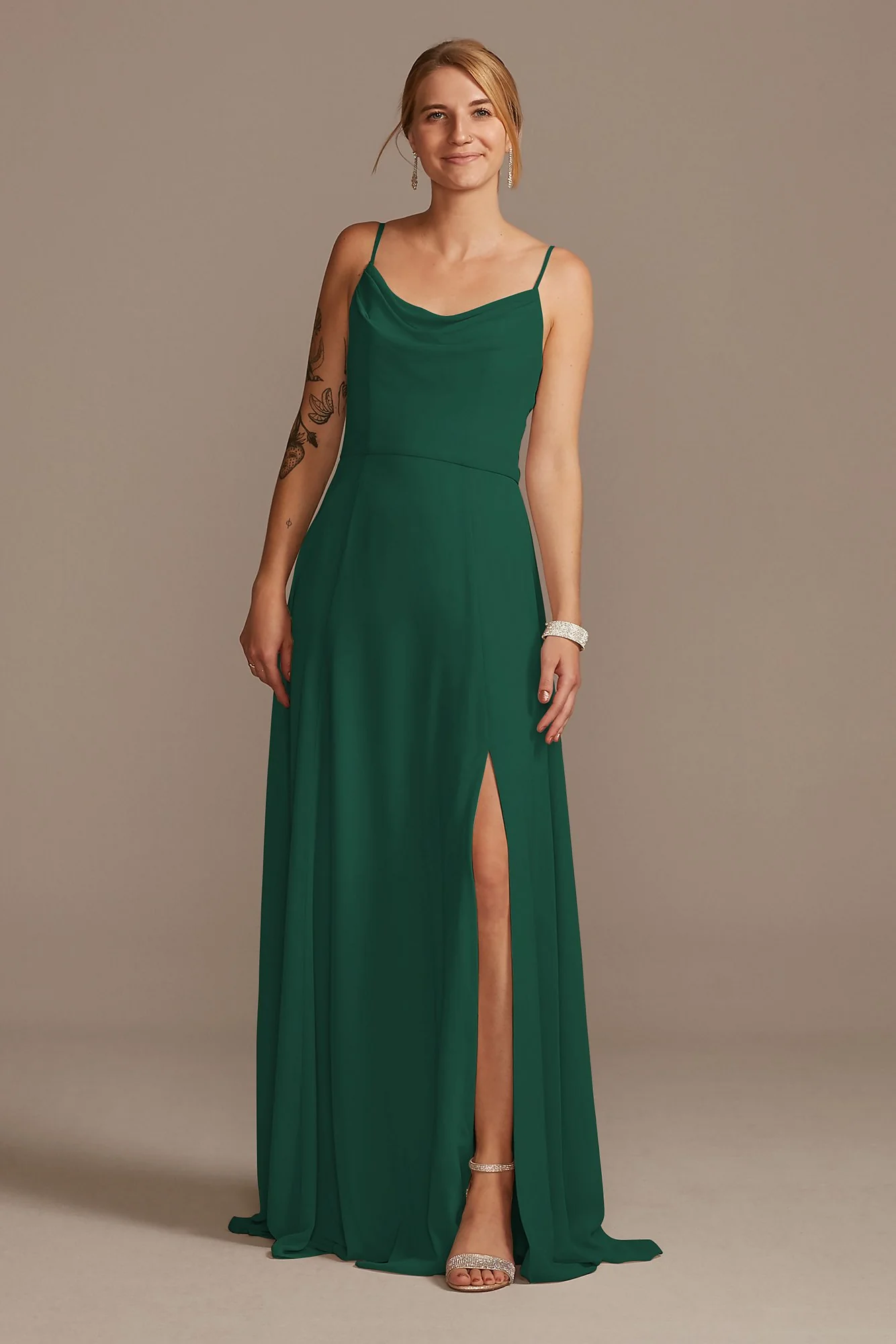 Cowl Neck Chiffon Dress with Slit - Image 22