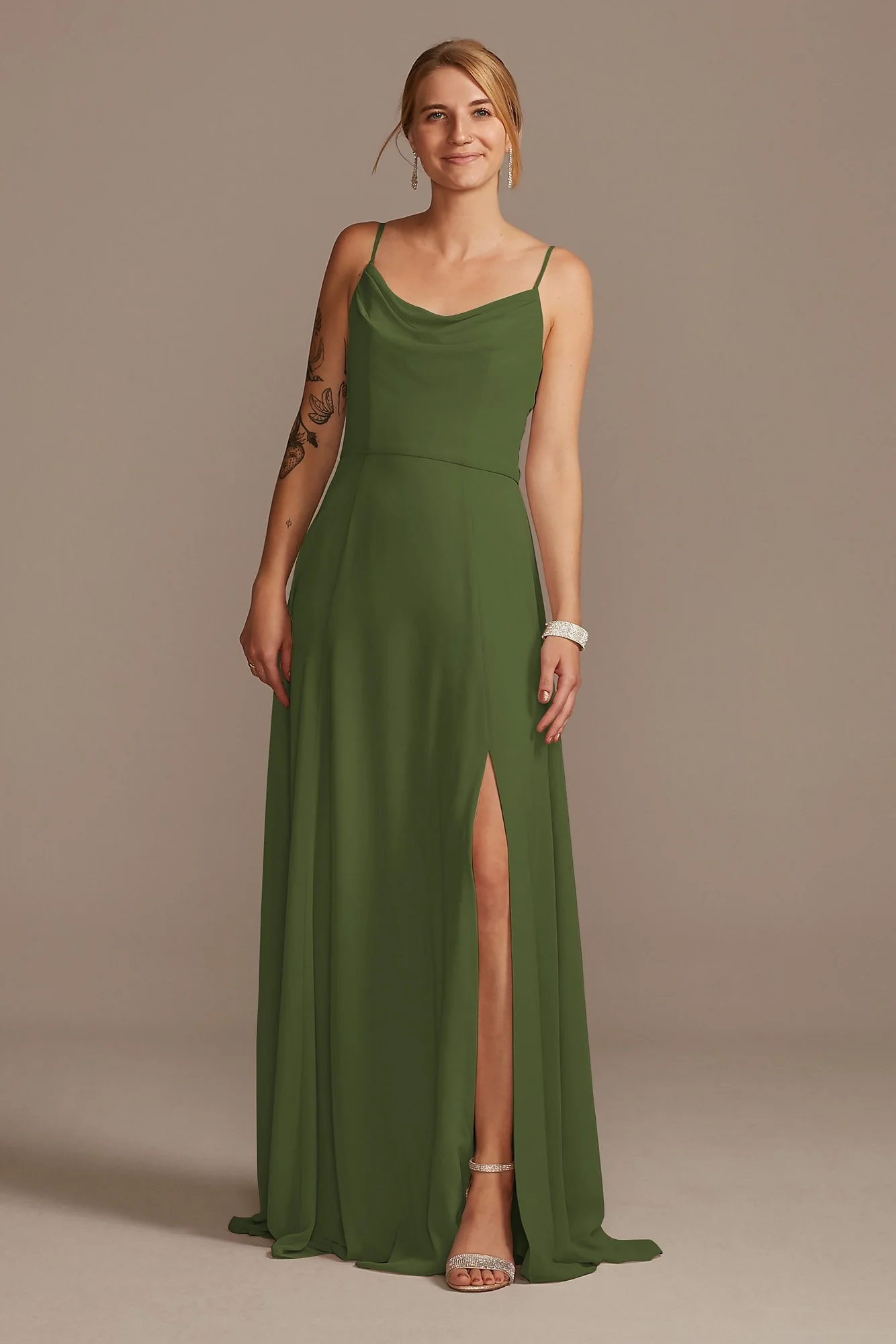 Cowl Neck Chiffon Dress with Slit - Image 24