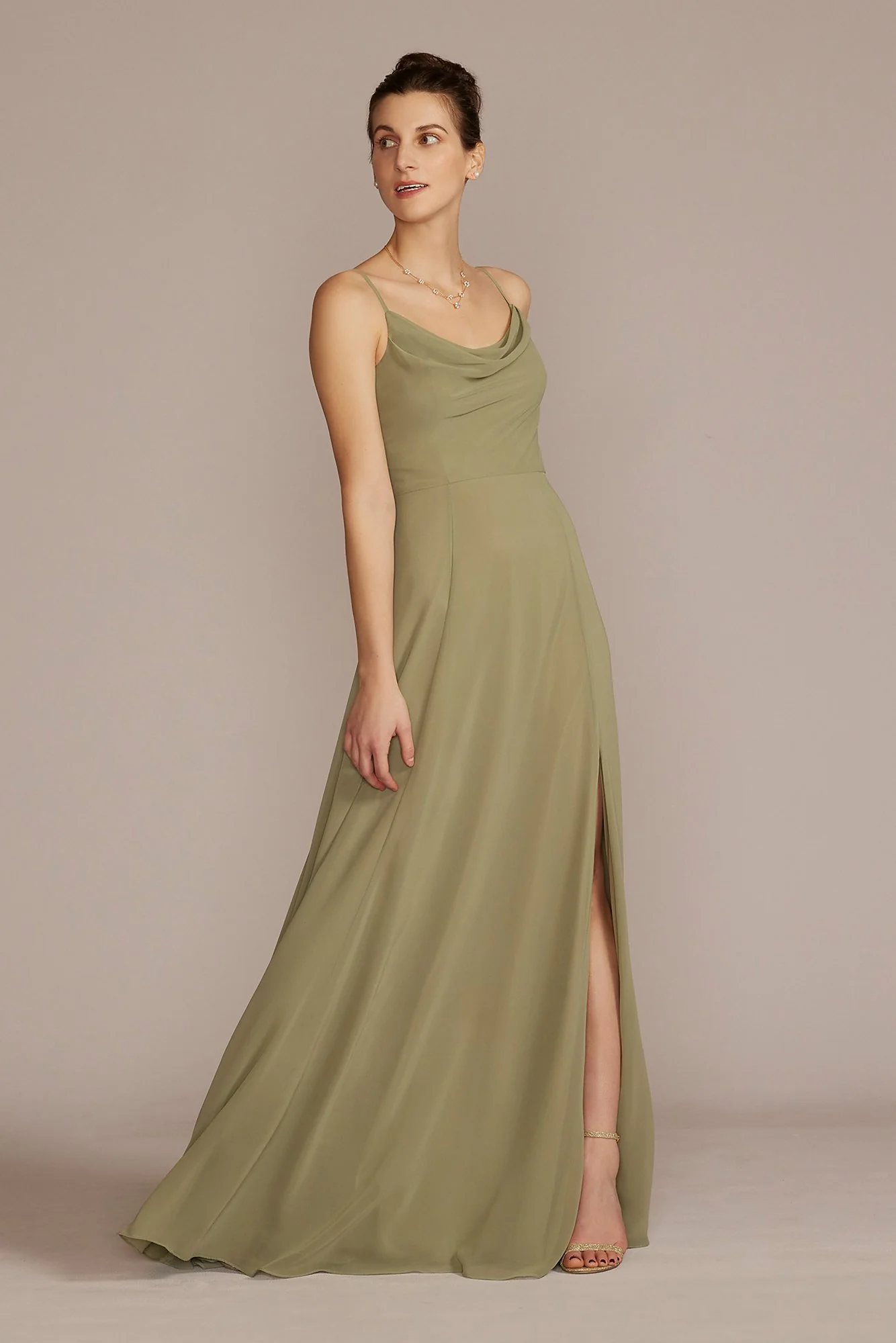 Cowl Neck Chiffon Dress with Slit - Image 25