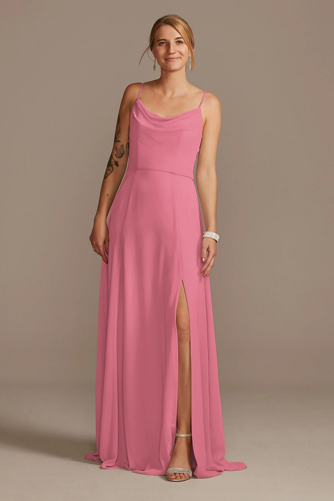 Cowl Neck Chiffon Dress with Slit - Image 27