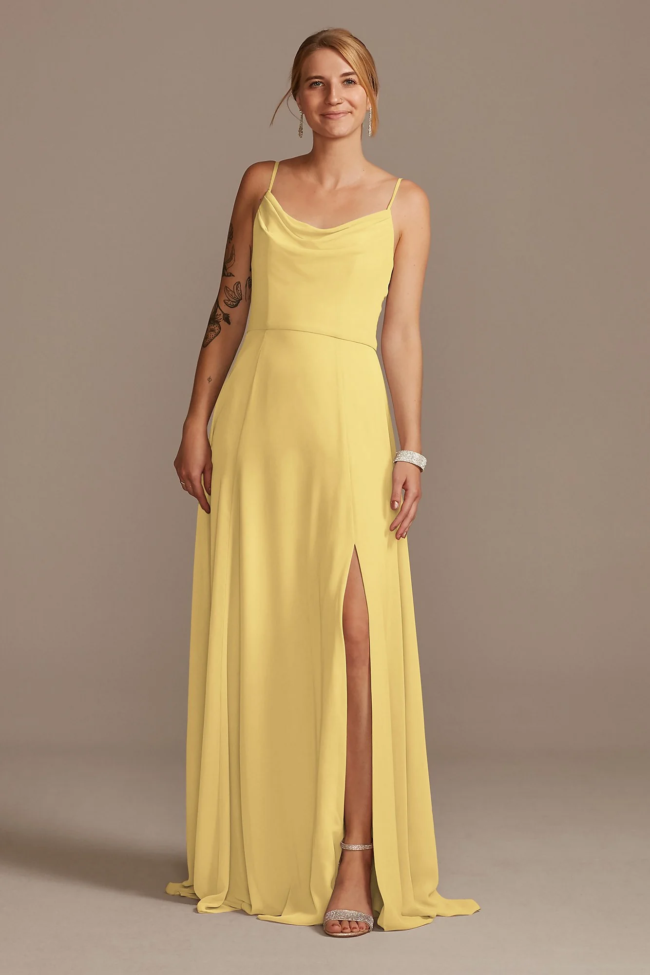 Cowl Neck Chiffon Dress with Slit - Image 29