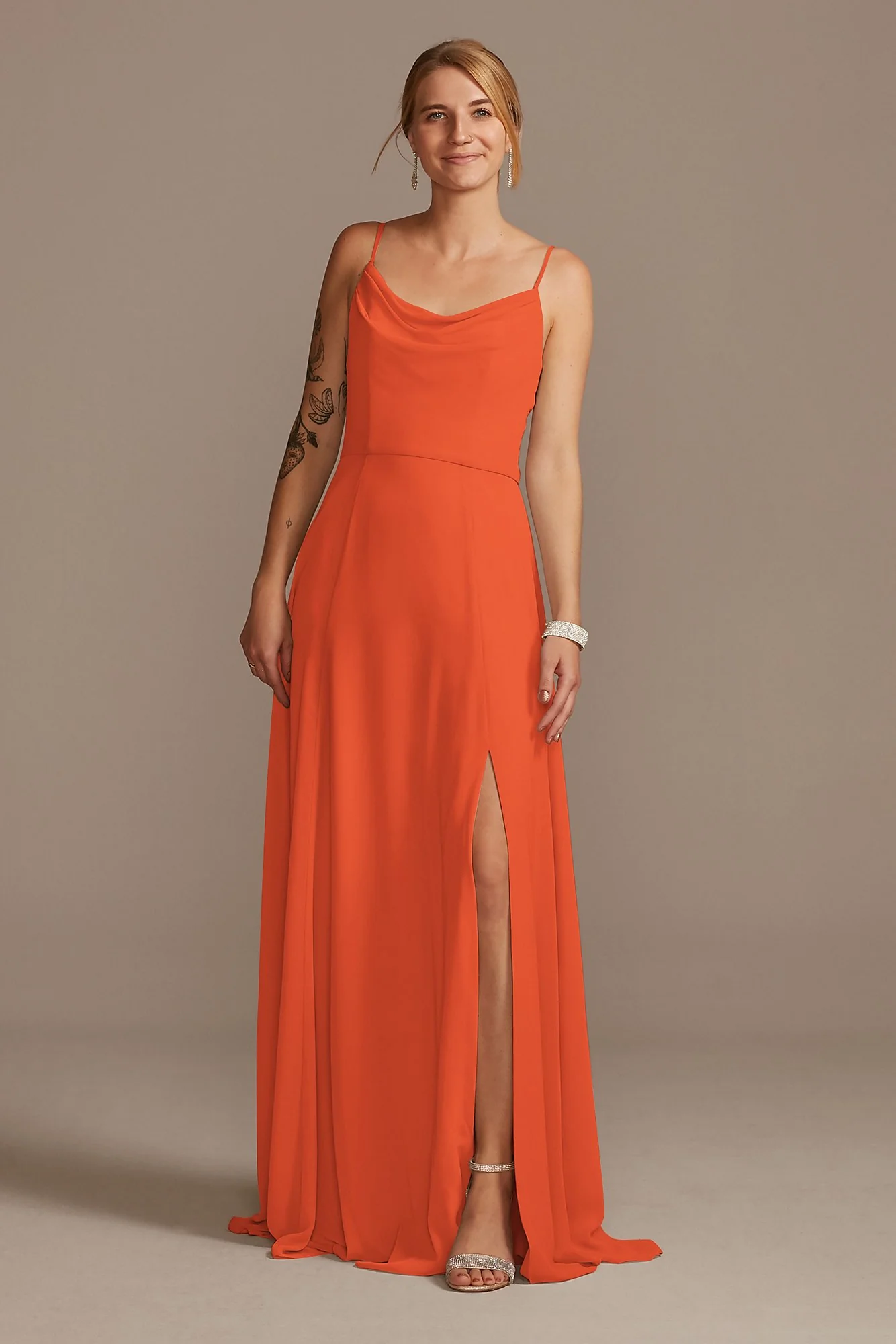 Cowl Neck Chiffon Dress with Slit - Image 31