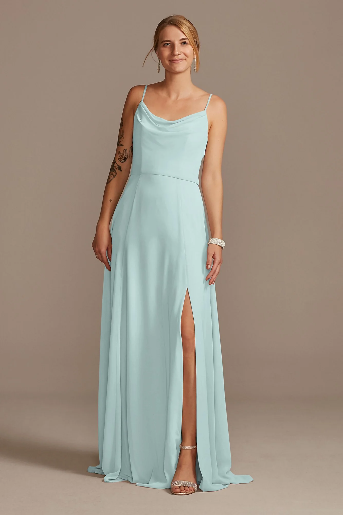 Cowl Neck Chiffon Dress with Slit - Image 32