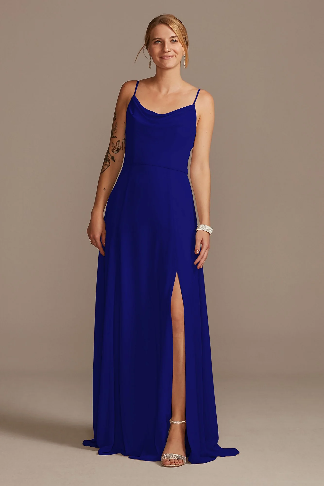 Cowl Neck Chiffon Dress with Slit - Image 39