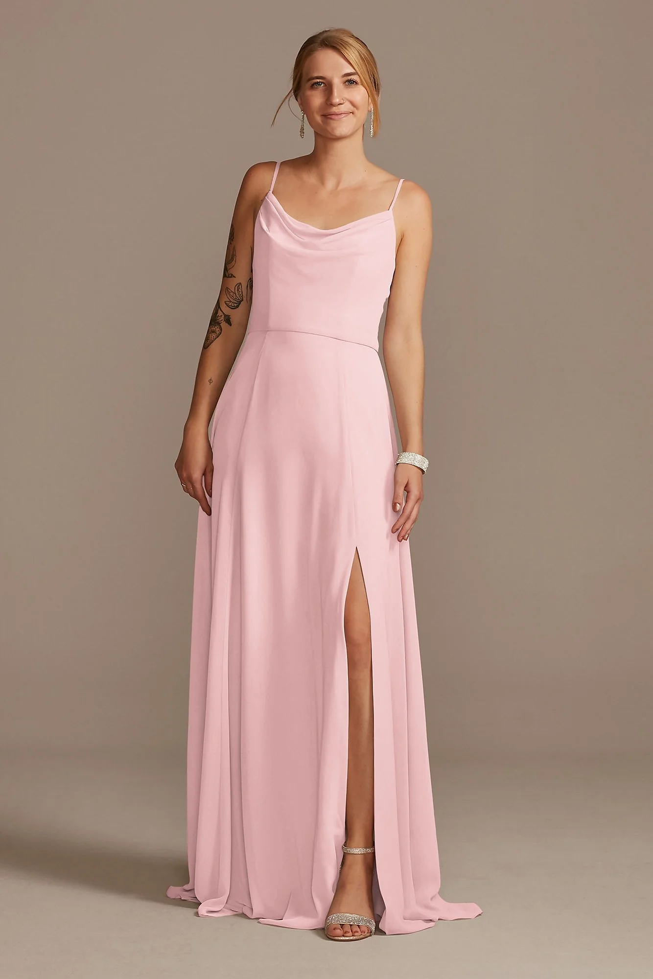 Cowl Neck Chiffon Dress with Slit - Image 42