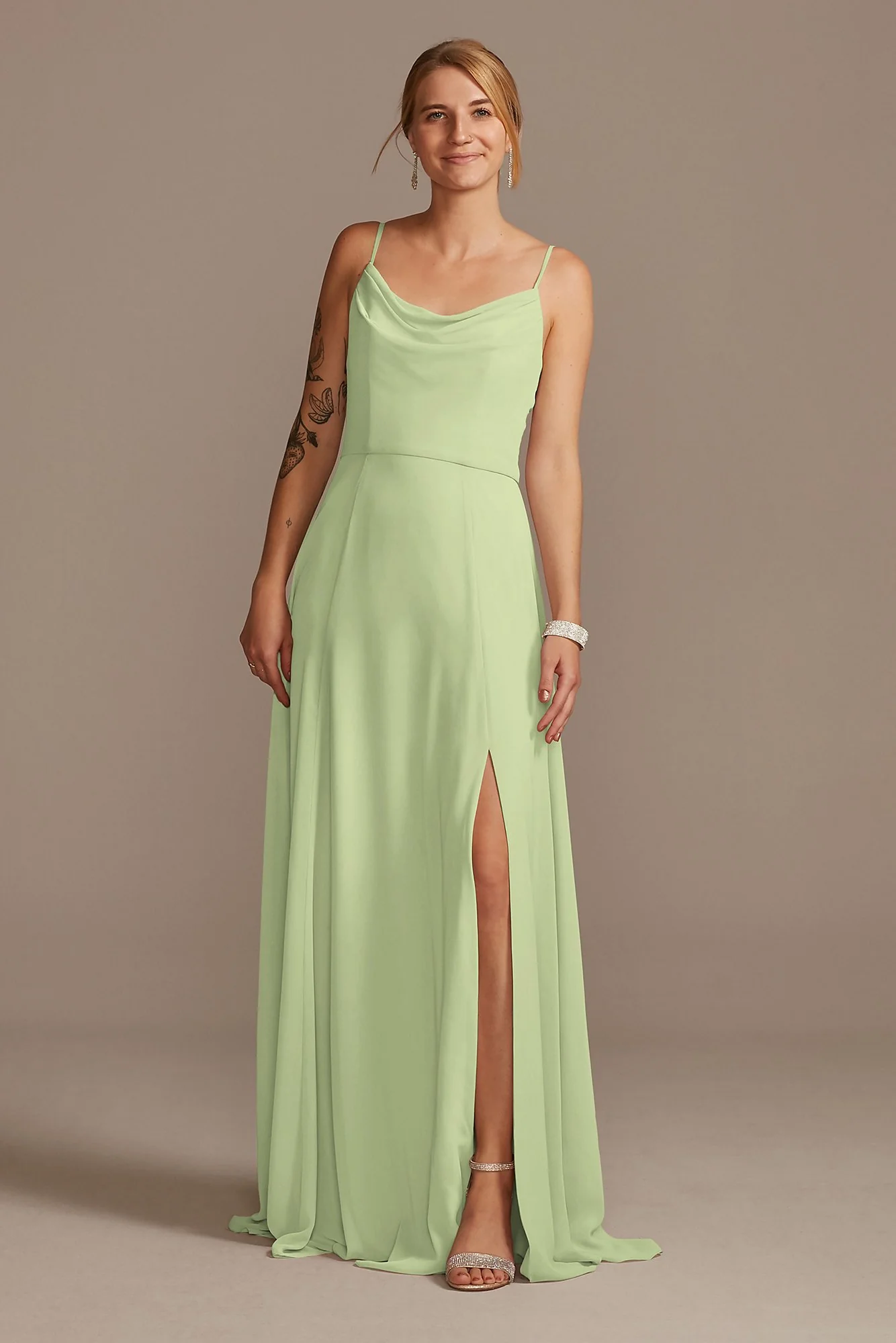 Cowl Neck Chiffon Dress with Slit - Image 43