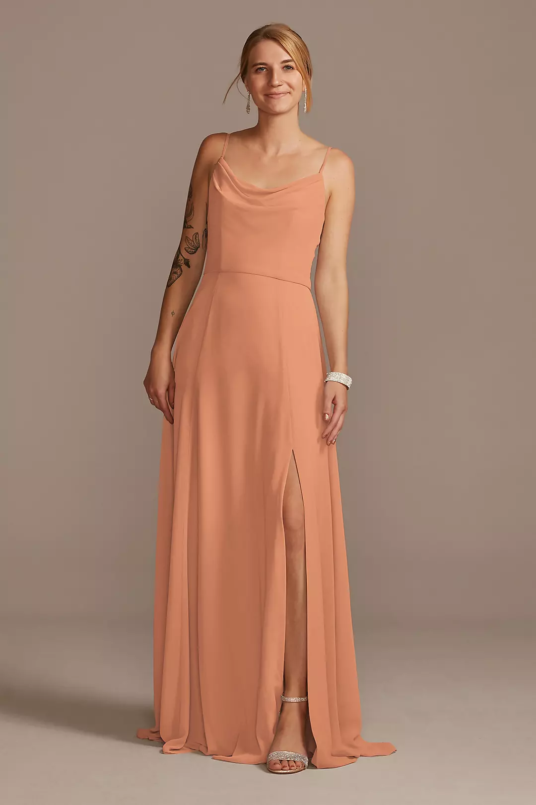 Cowl Neck Chiffon Dress with Slit - Image 50