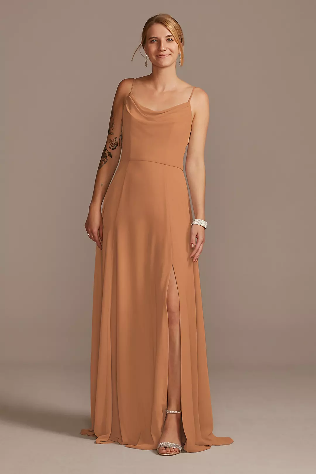 Cowl Neck Chiffon Dress with Slit - Image 51