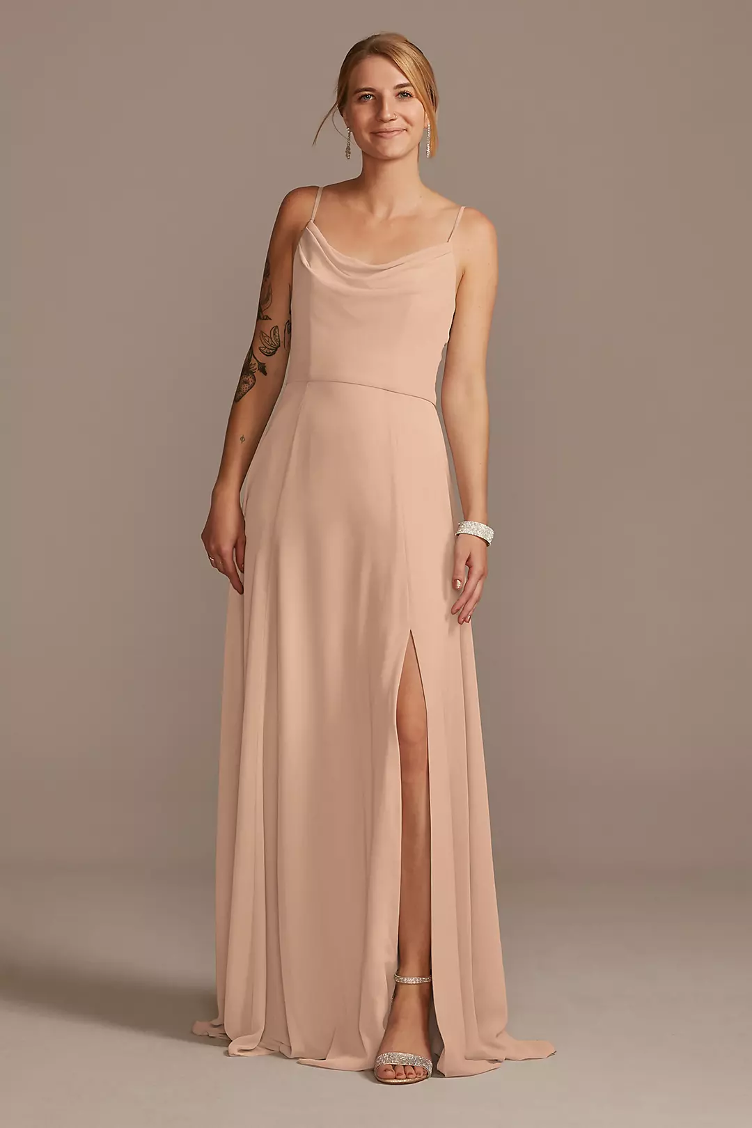Cowl Neck Chiffon Dress with Slit - Image 52