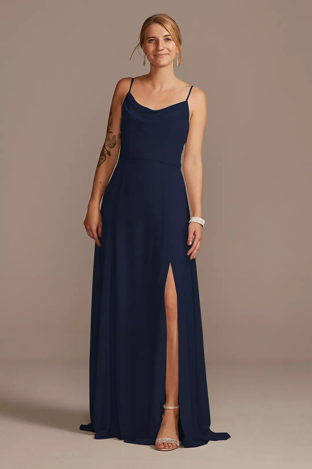 Cowl Neck Chiffon Dress with Slit - Image 57