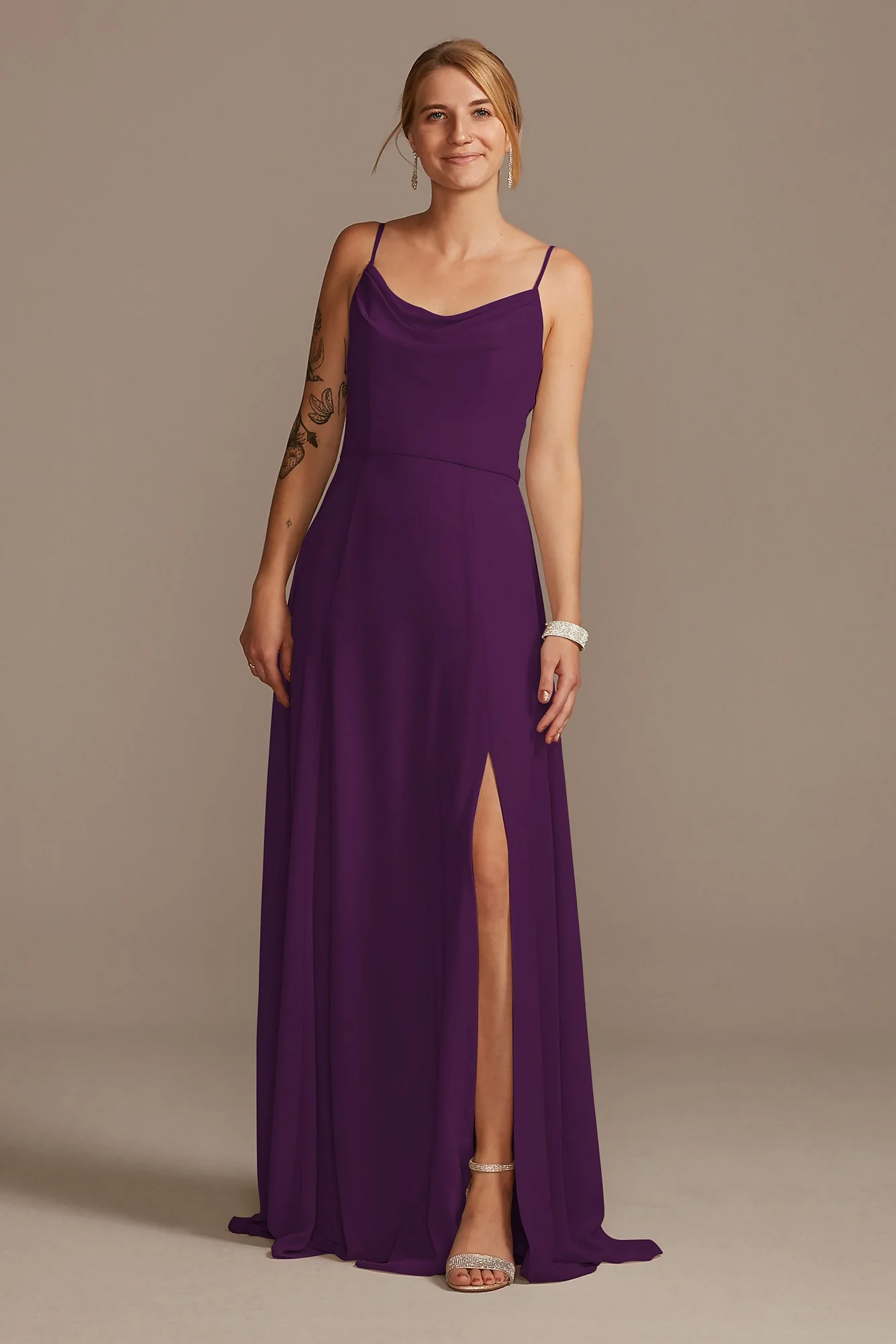 Cowl Neck Chiffon Dress with Slit - Image 6