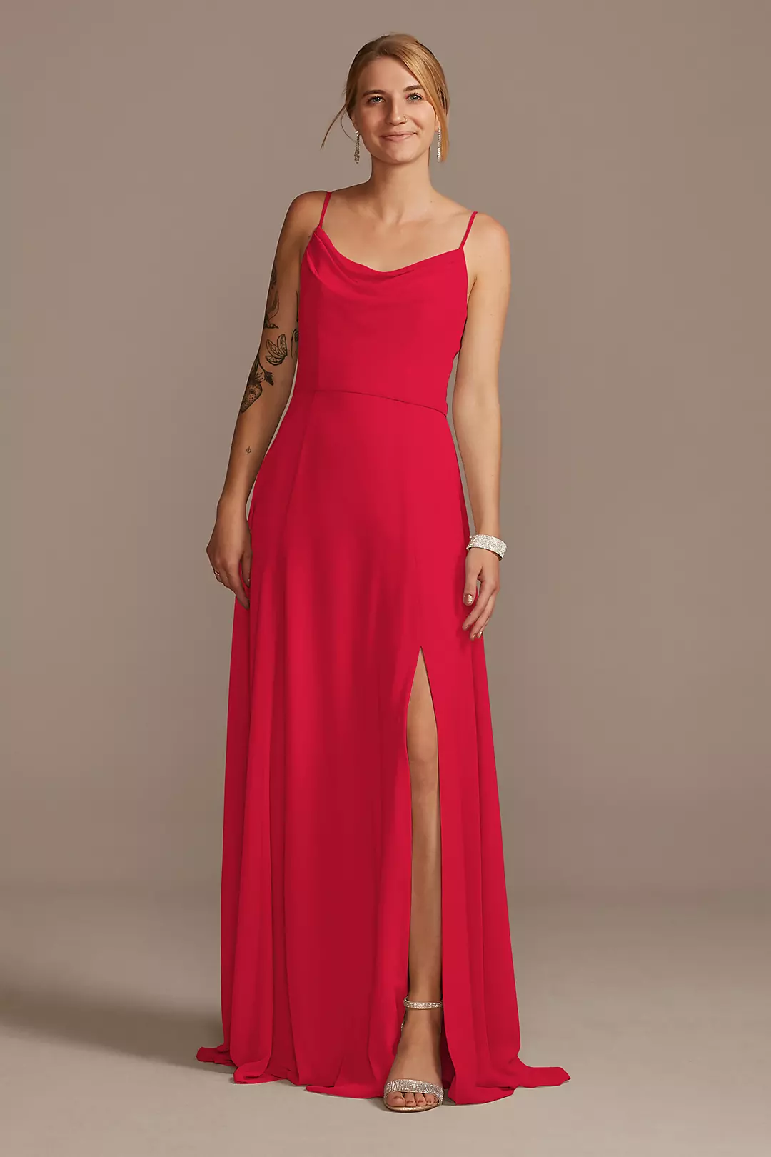 Cowl Neck Chiffon Dress with Slit - Image 62