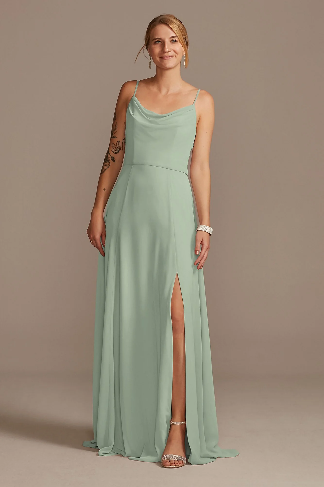 Cowl Neck Chiffon Dress with Slit - Image 7