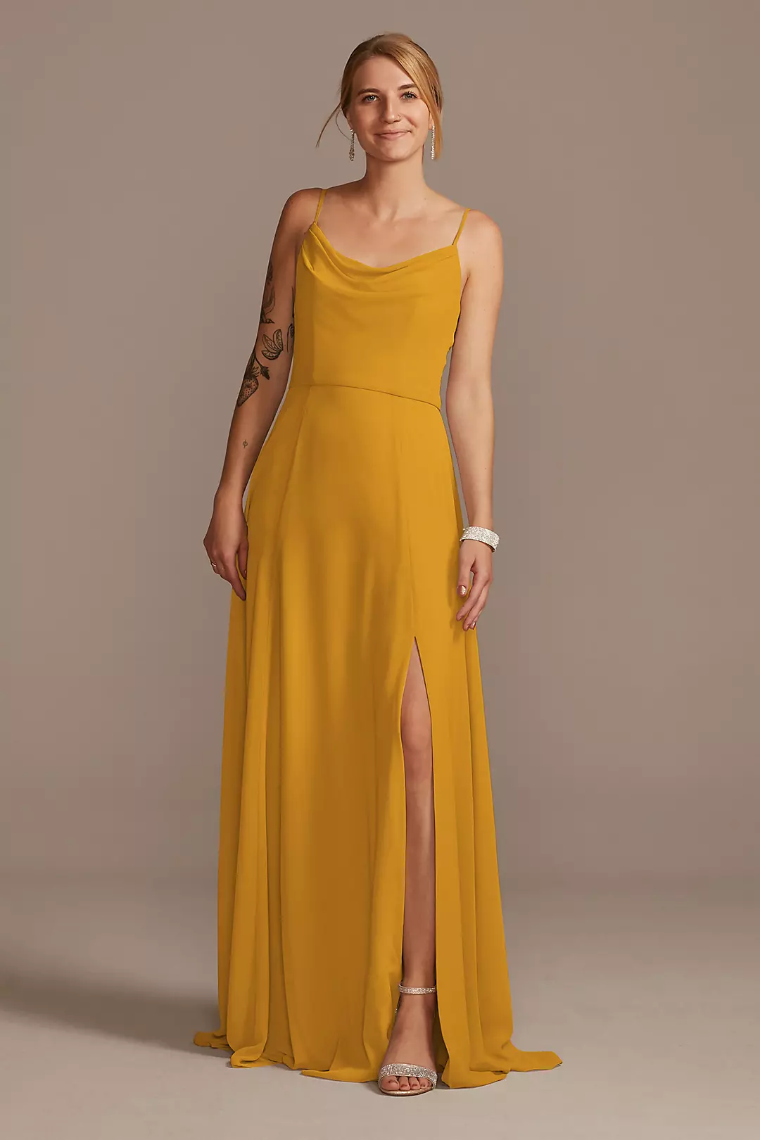 Cowl Neck Chiffon Dress with Slit - Image 70