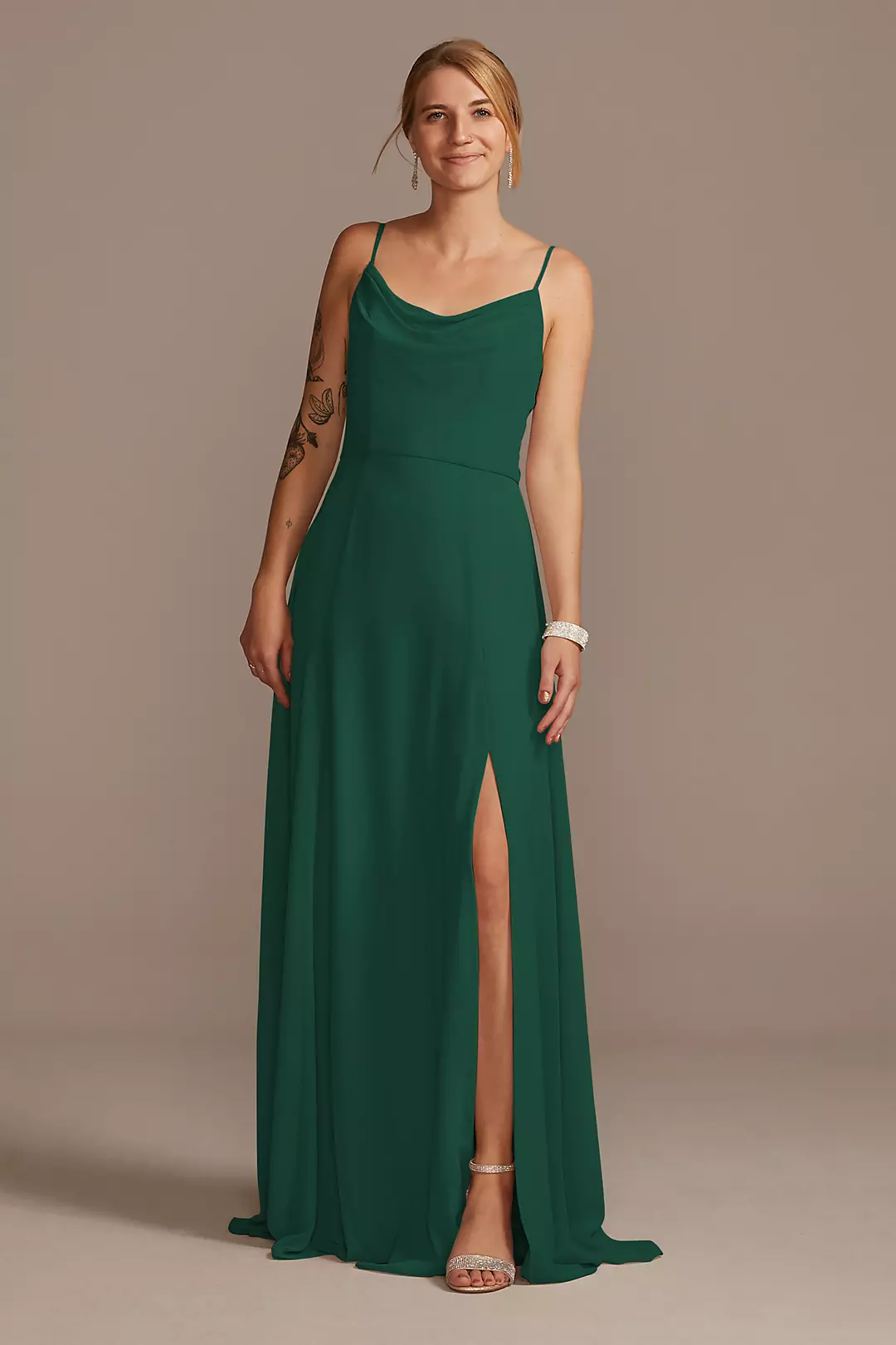Cowl Neck Chiffon Dress with Slit - Image 74