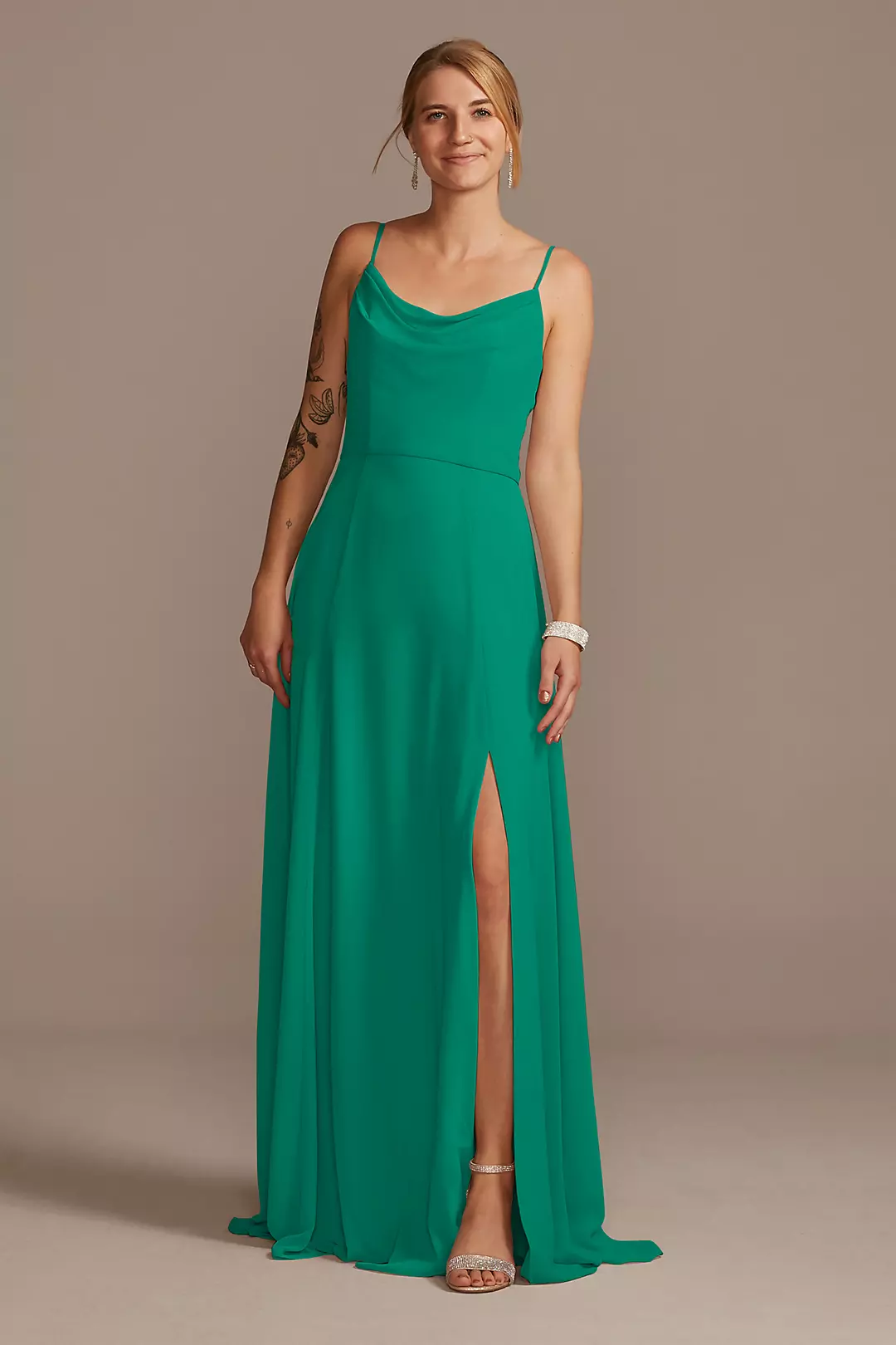 Cowl Neck Chiffon Dress with Slit - Image 76