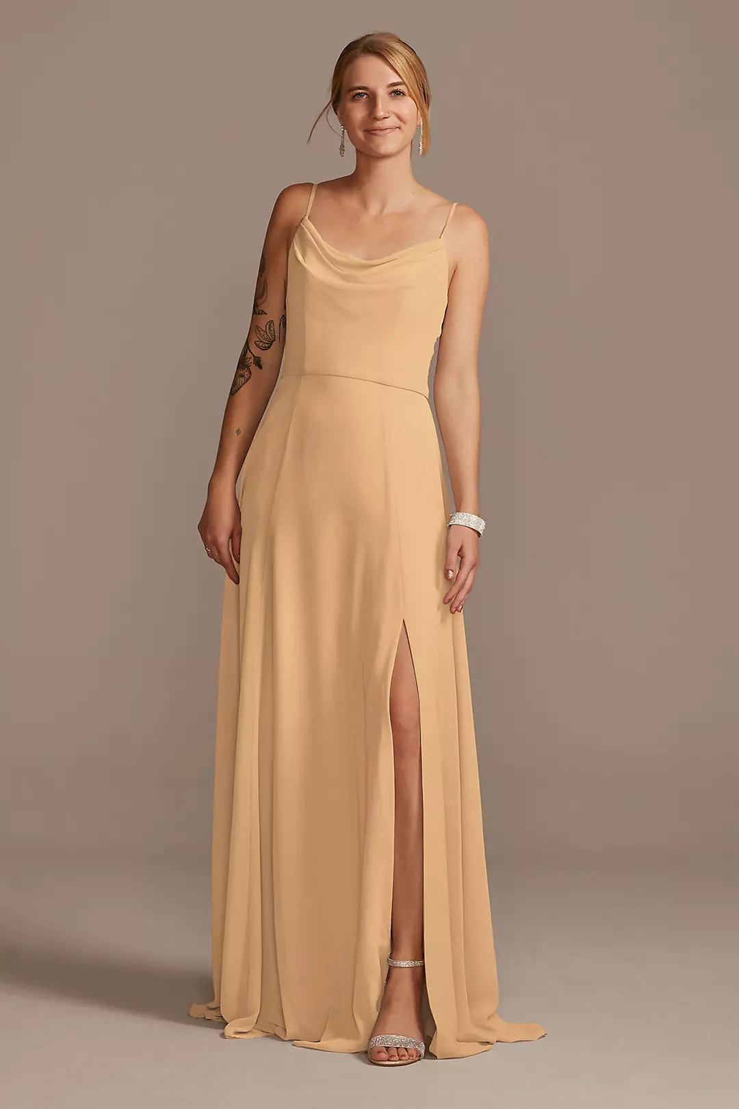 Cowl Neck Chiffon Dress with Slit - Image 77