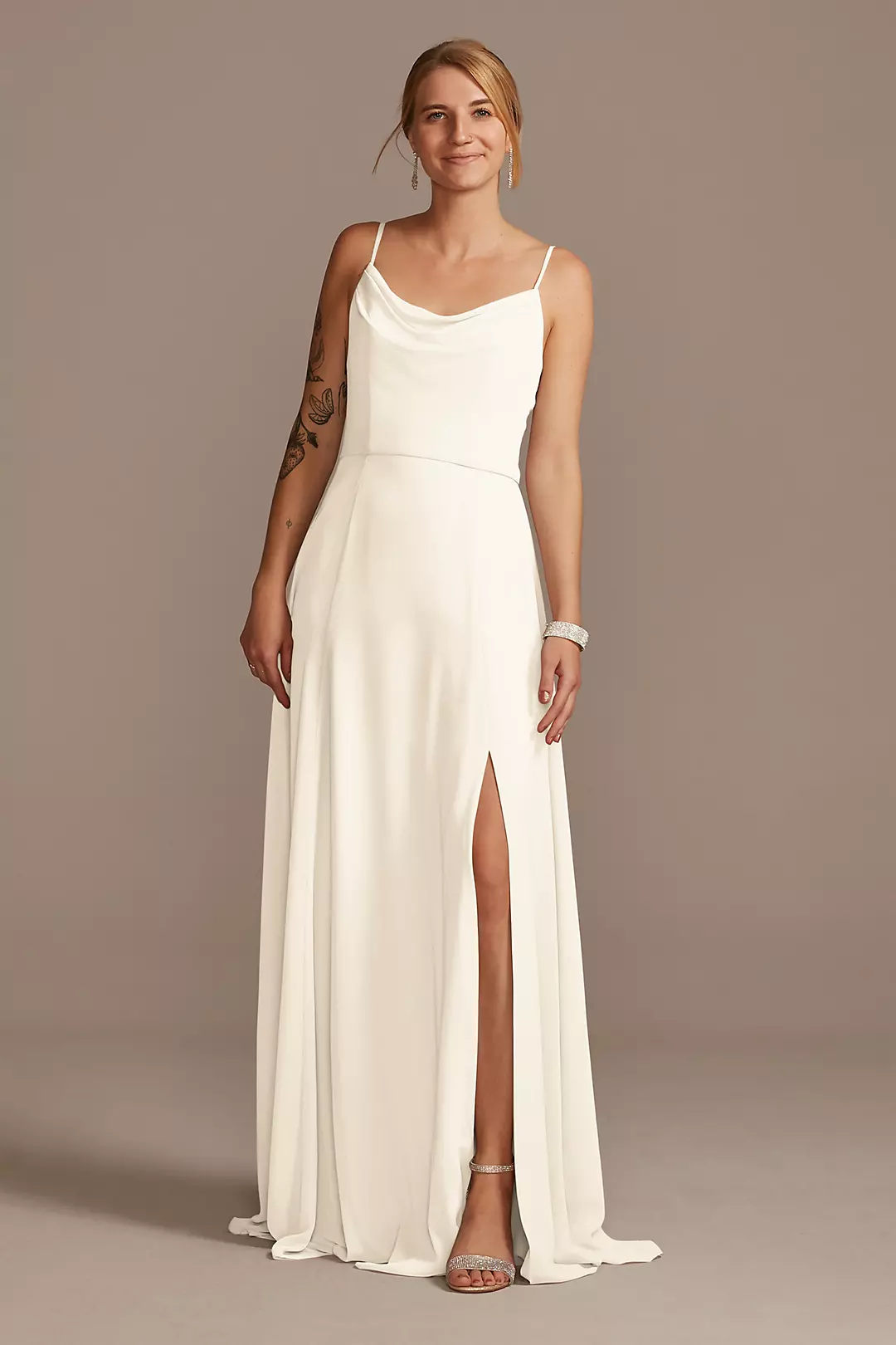 Cowl Neck Chiffon Dress with Slit - Image 84
