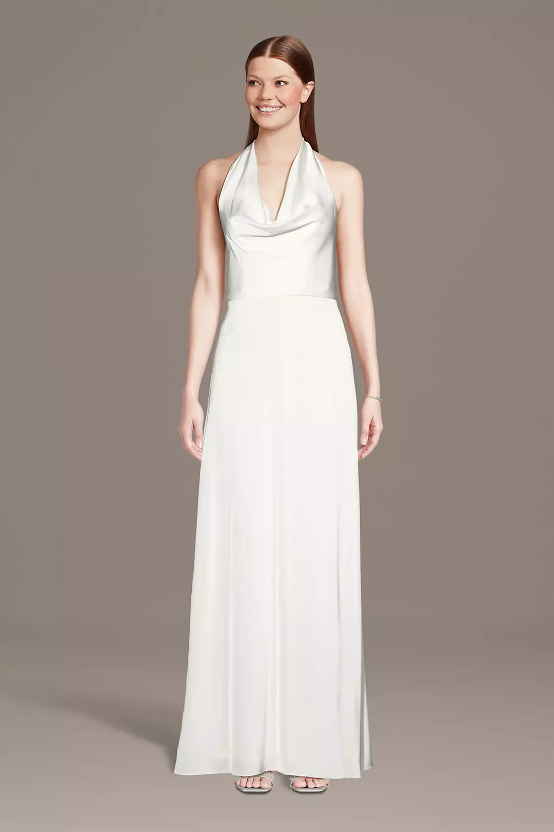 Cowl Neck Halter Matte Satin Sheath Wedding Dress