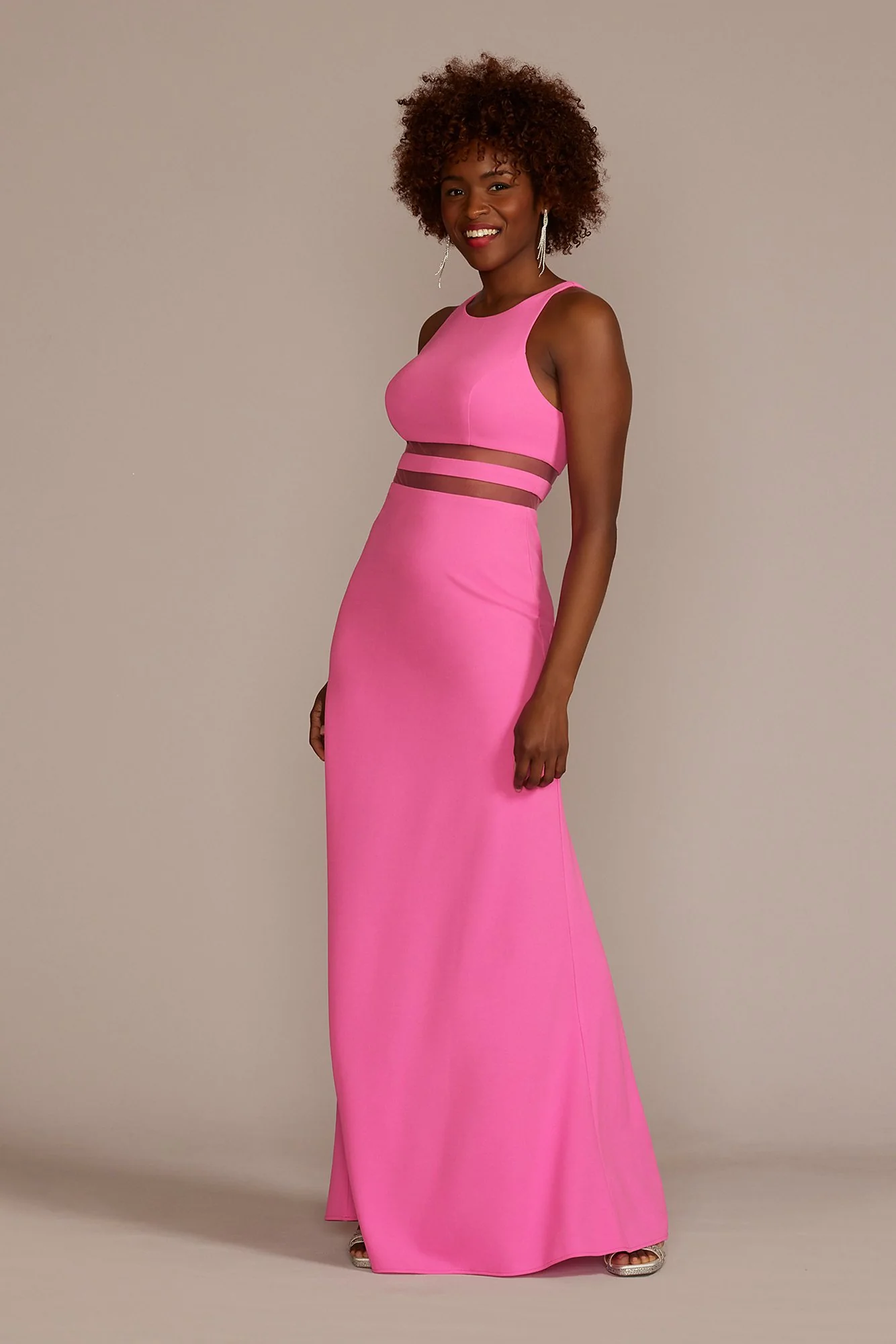 Crepe A-Line Dress with Illusion Waist