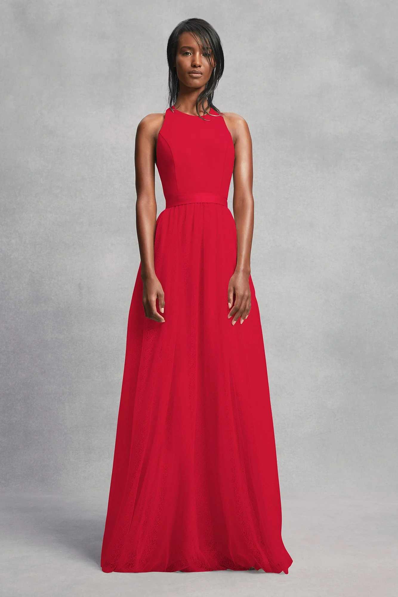 Crepe and Tulle T-Back Bridesmaid Dress