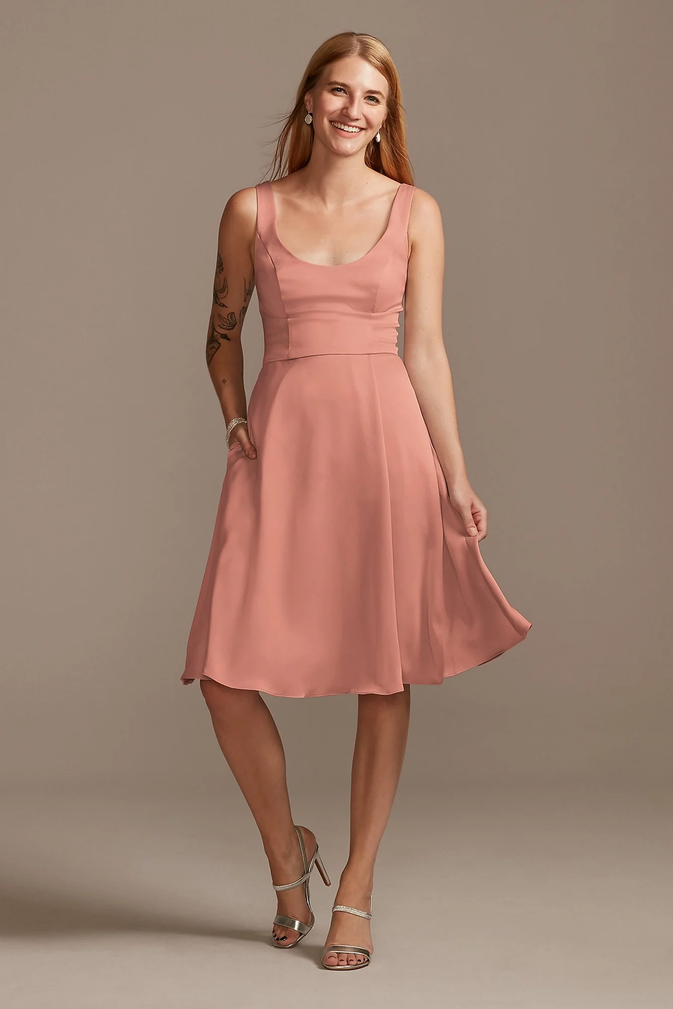 Crepe-Back Satin Scoop Tank Short Dress - Image 3