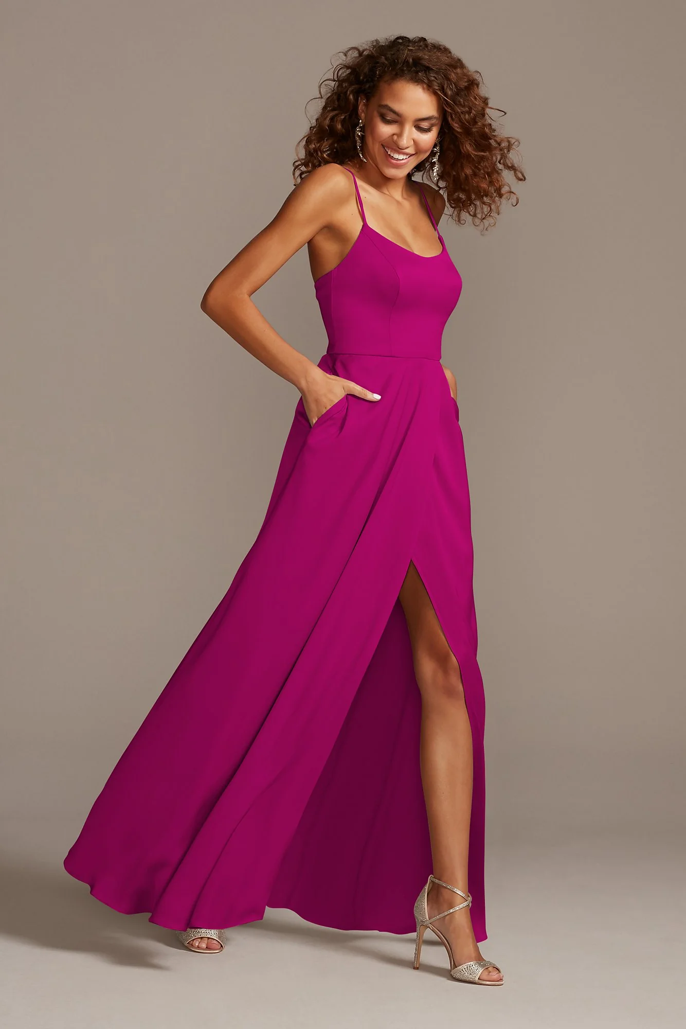Crepe-Back Satin Spaghetti Strap Dress - Image 29