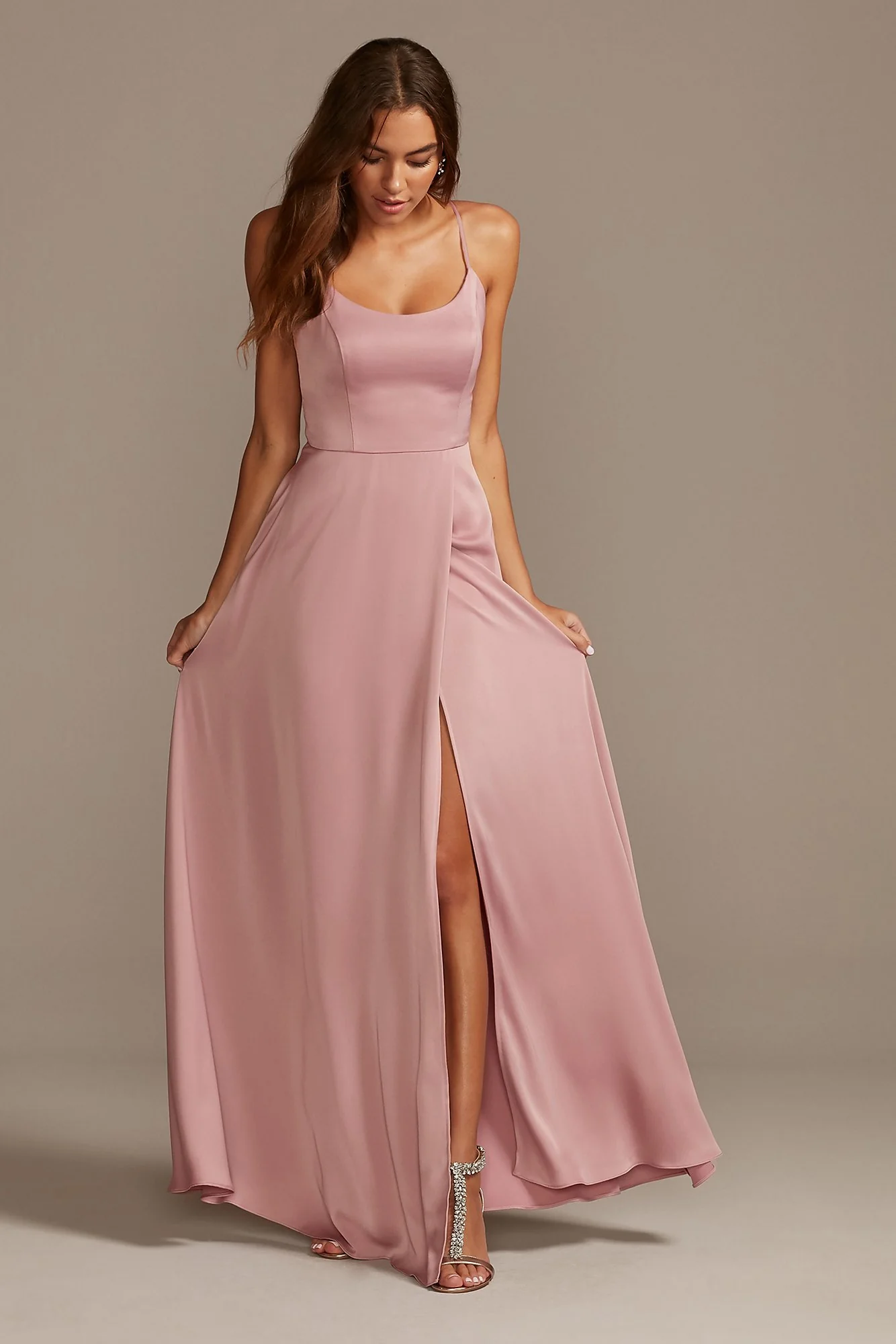 Crepe-Back Satin Spaghetti Strap Dress - Image 57