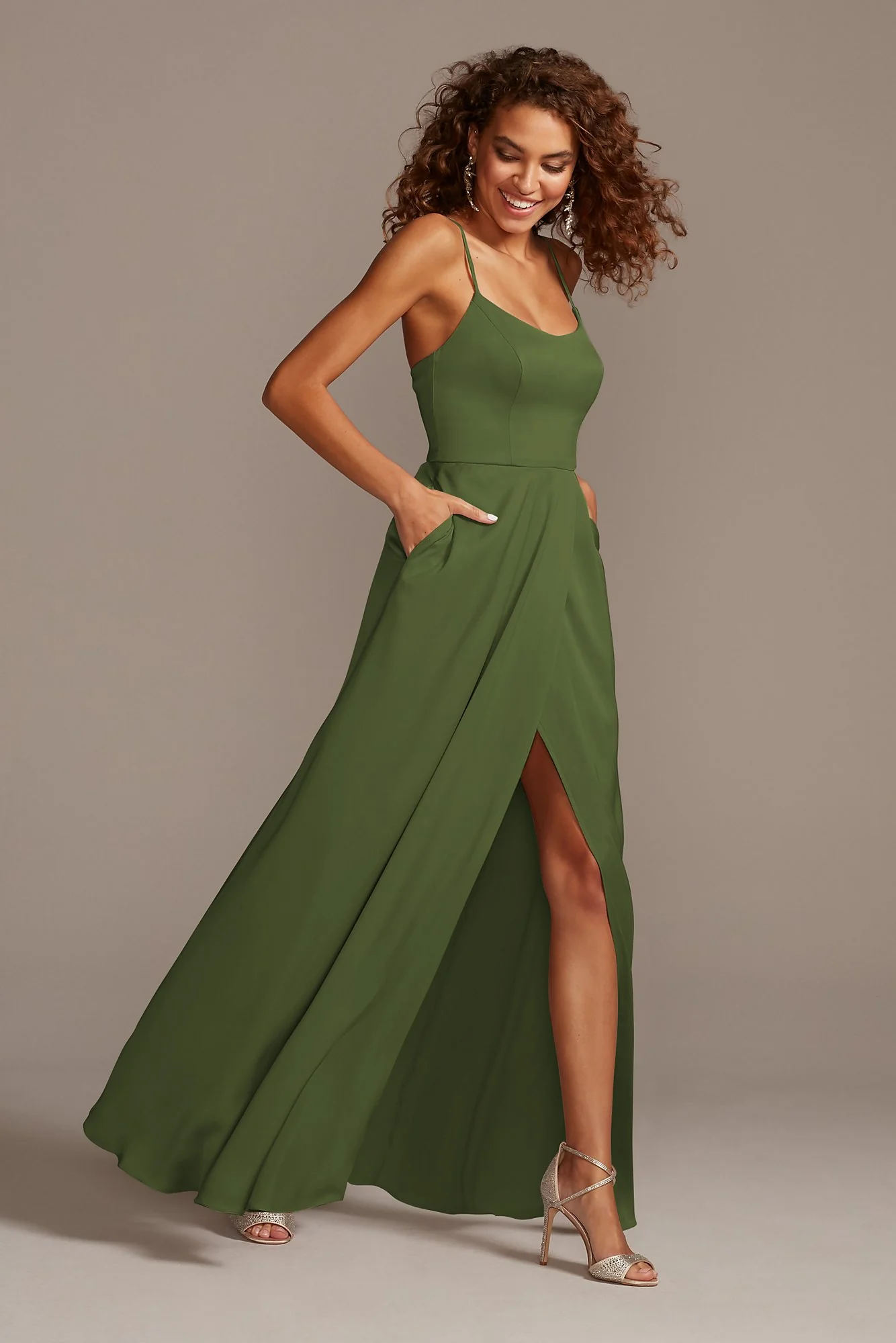 Crepe-Back Satin Spaghetti Strap Dress - Image 7