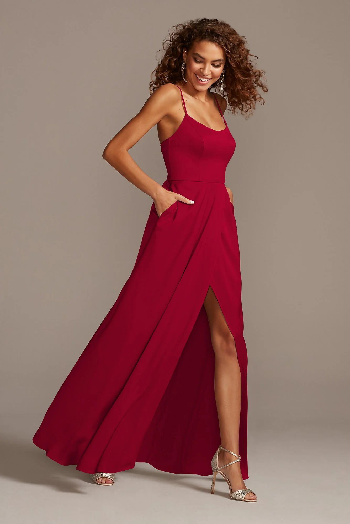Crepe-Back Satin Spaghetti Strap Dress - Image 82