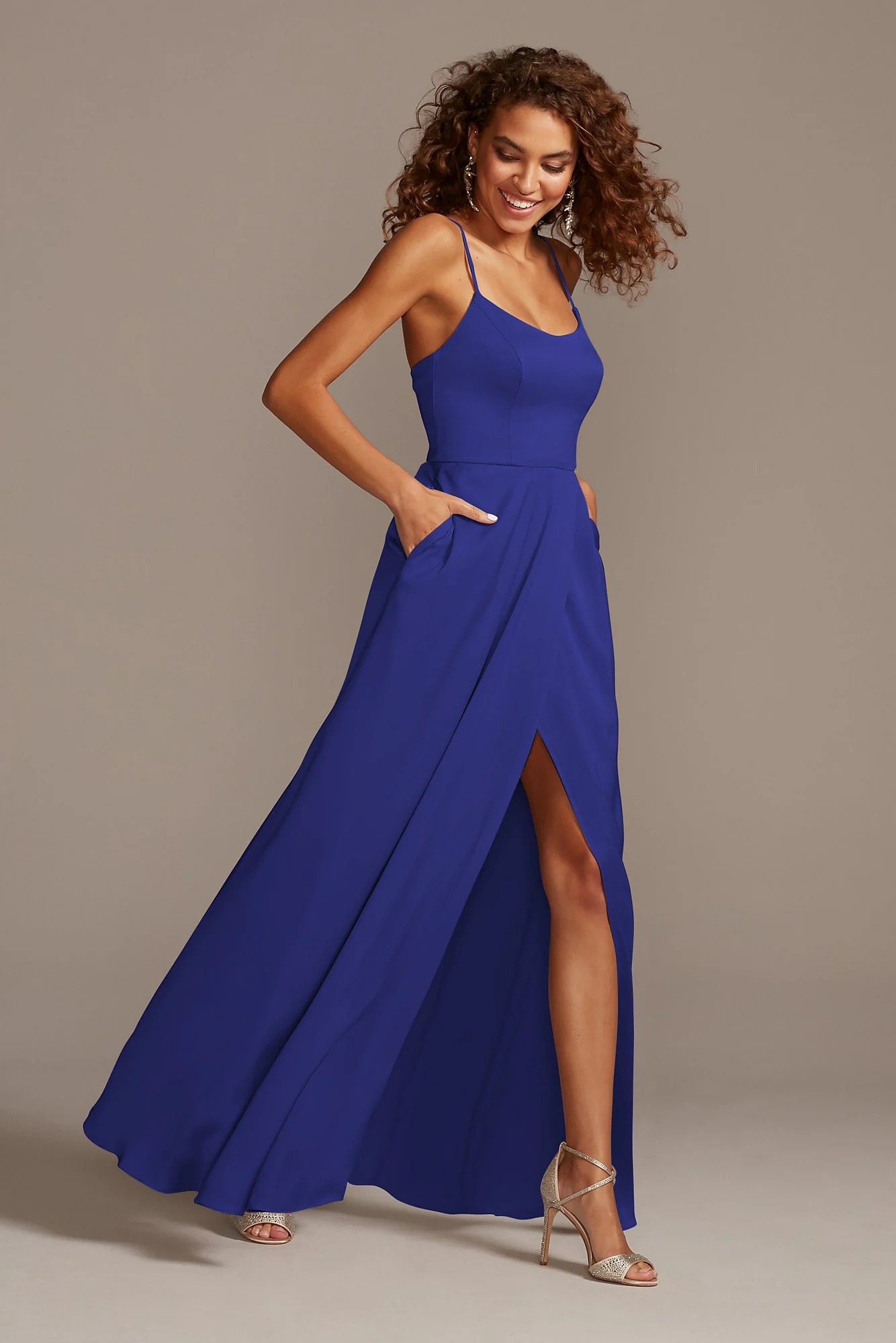 Crepe-Back Satin Spaghetti Strap Dress - Image 87