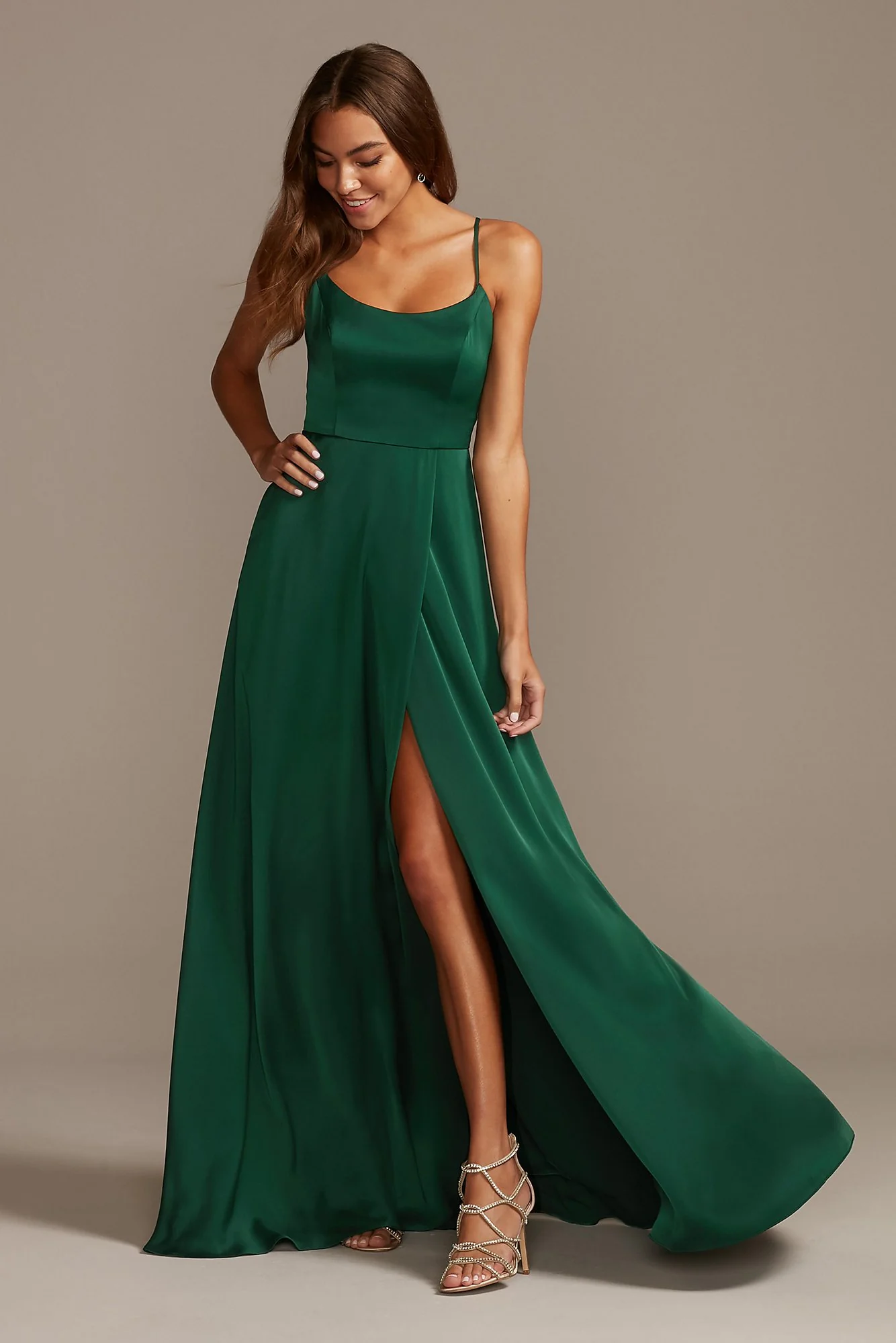 Crepe-Back Satin Spaghetti Strap Dress - Image 91