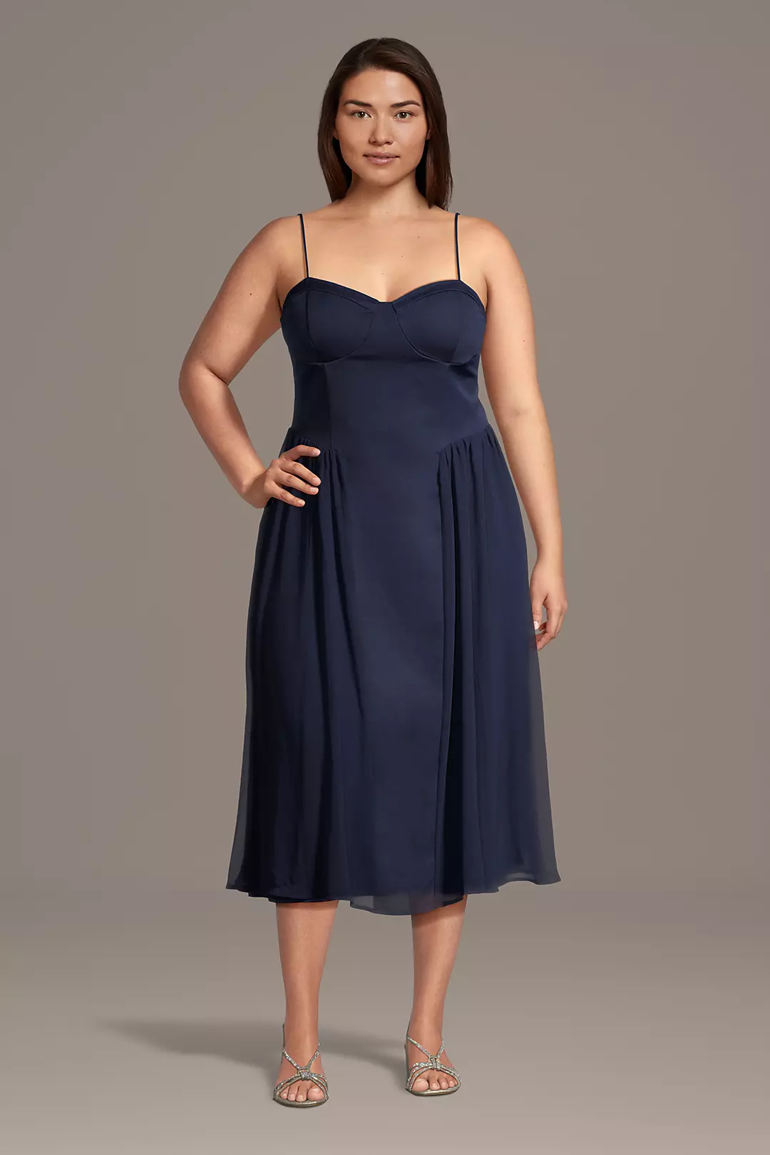 Crepe Corset Chiffon Tea-Length Dress - Image 4