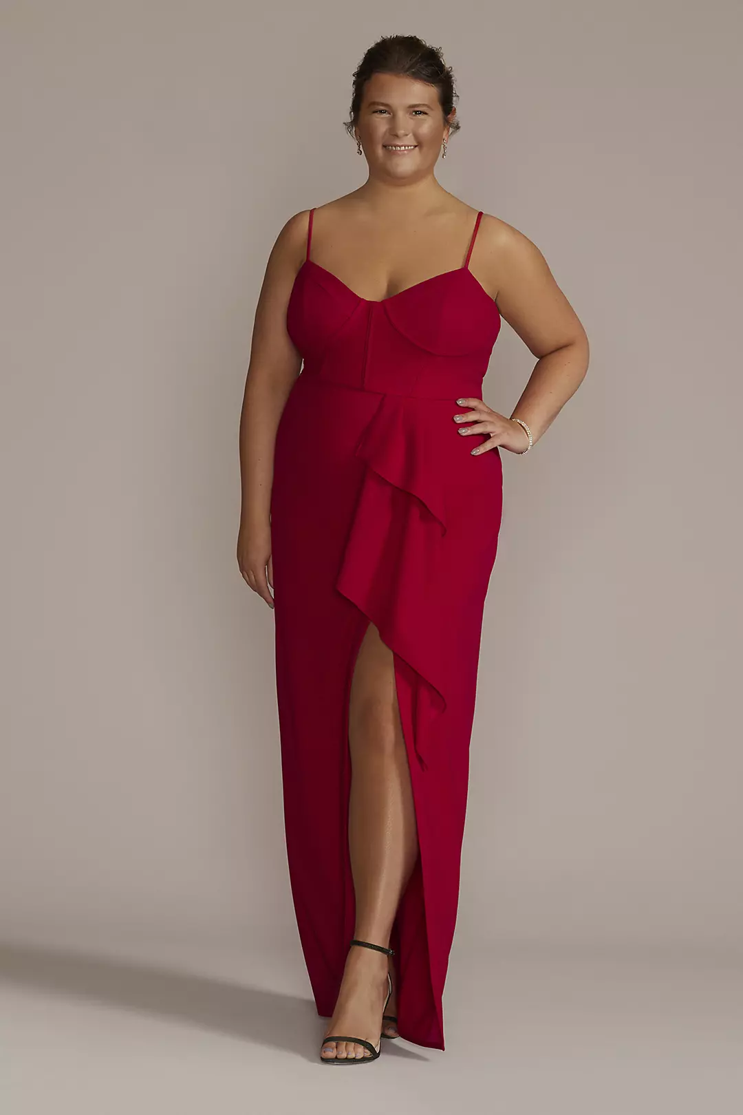 Crepe Corset Sheath Dress with Ruffle Slit - Image 11