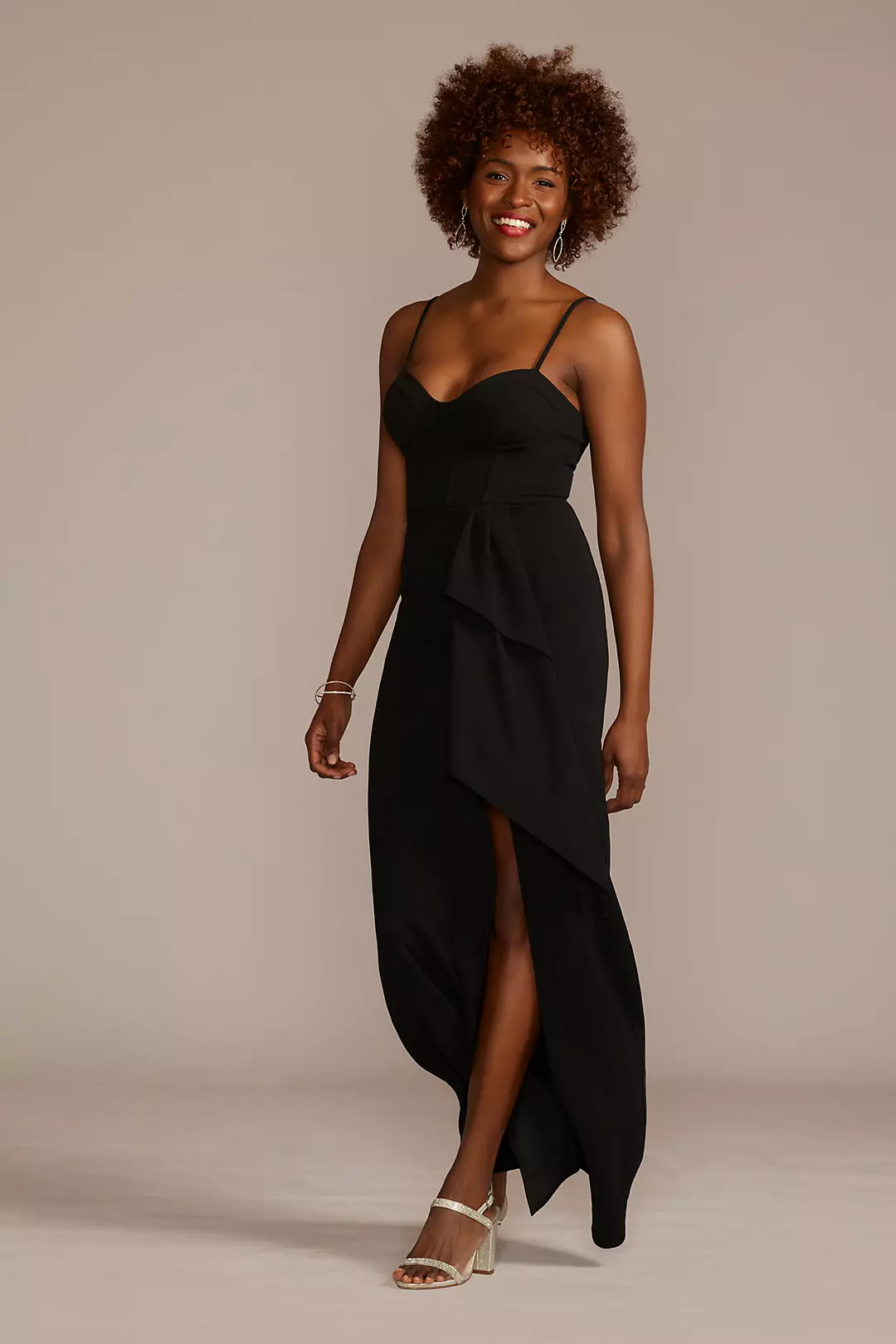 Crepe Corset Sheath Dress with Ruffle Slit - Image 5