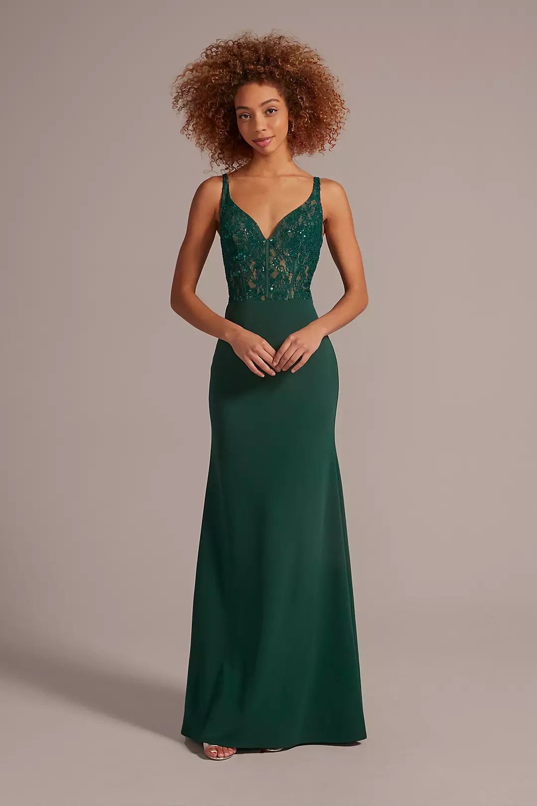 Crepe Dress with Illusion Lace Corset Bodice - Image 19