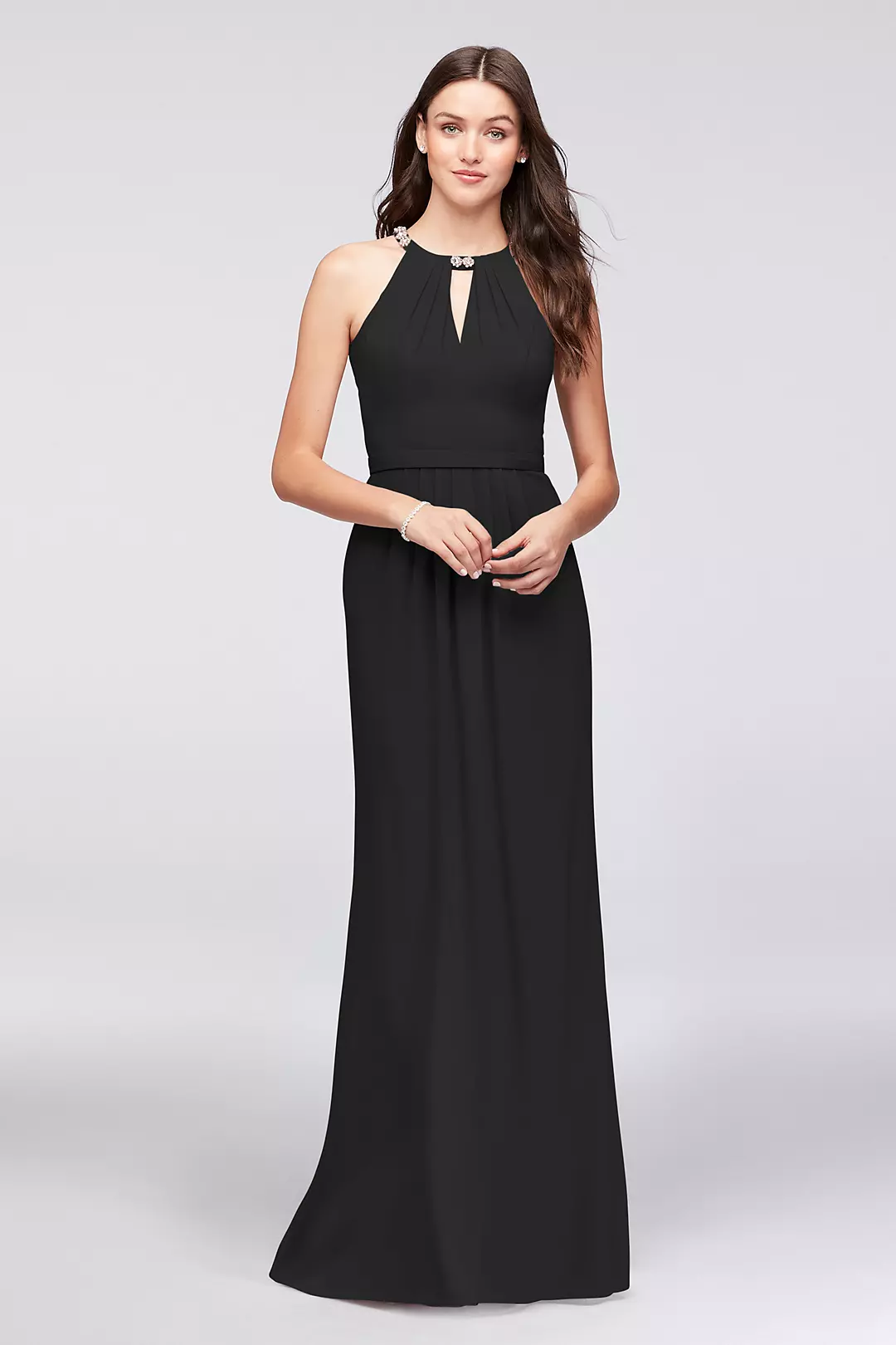 Crepe Halter Bridesmaid Dress with Beaded Neckline - Image 18