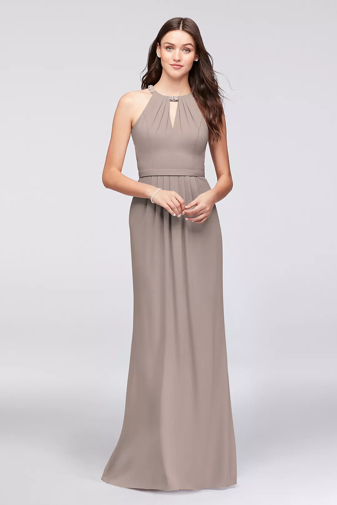 Crepe Halter Bridesmaid Dress with Beaded Neckline - Image 19