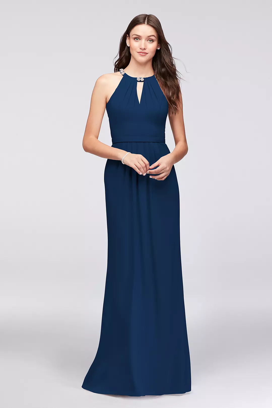 Crepe Halter Bridesmaid Dress with Beaded Neckline - Image 22