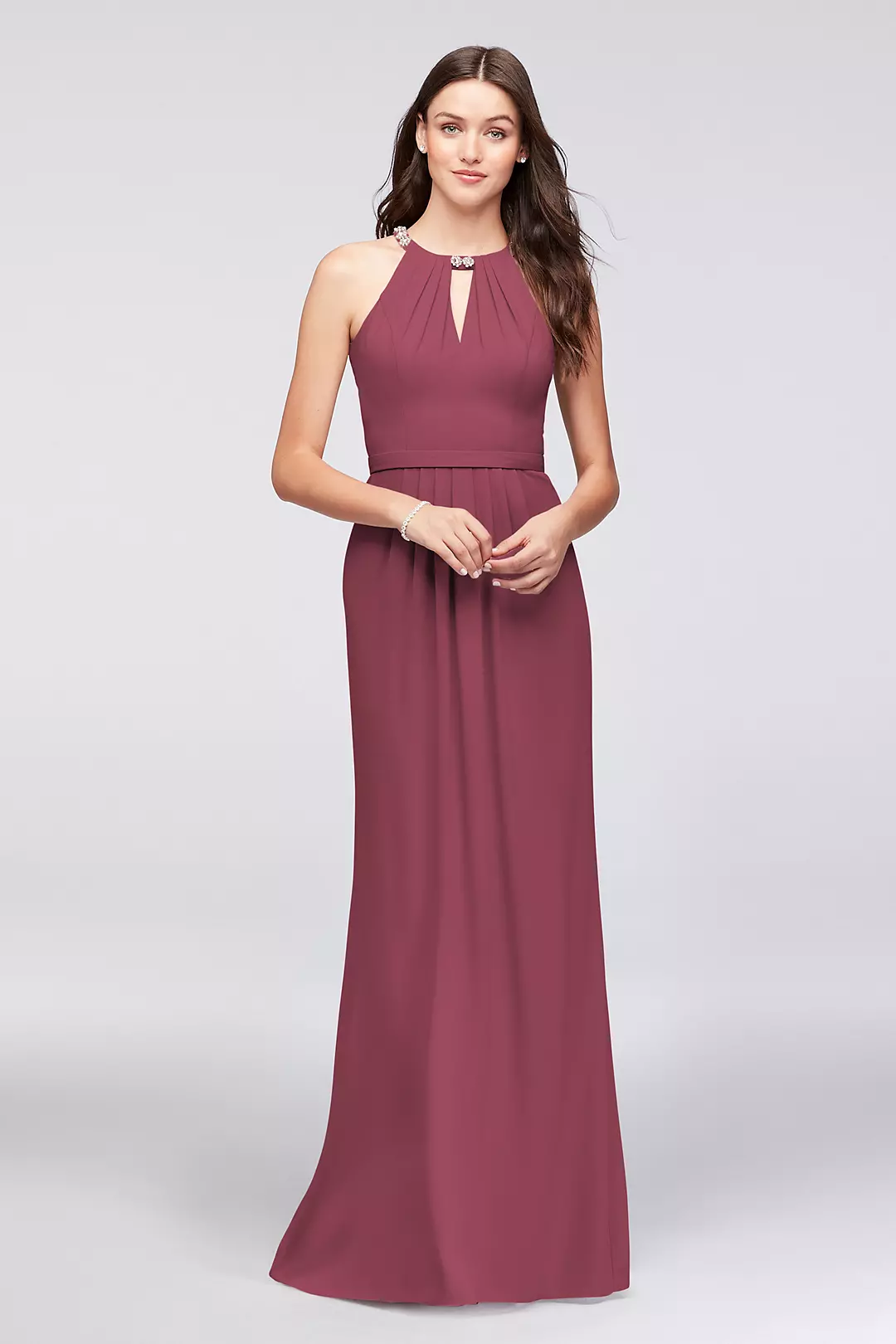 Crepe Halter Bridesmaid Dress with Beaded Neckline - Image 23