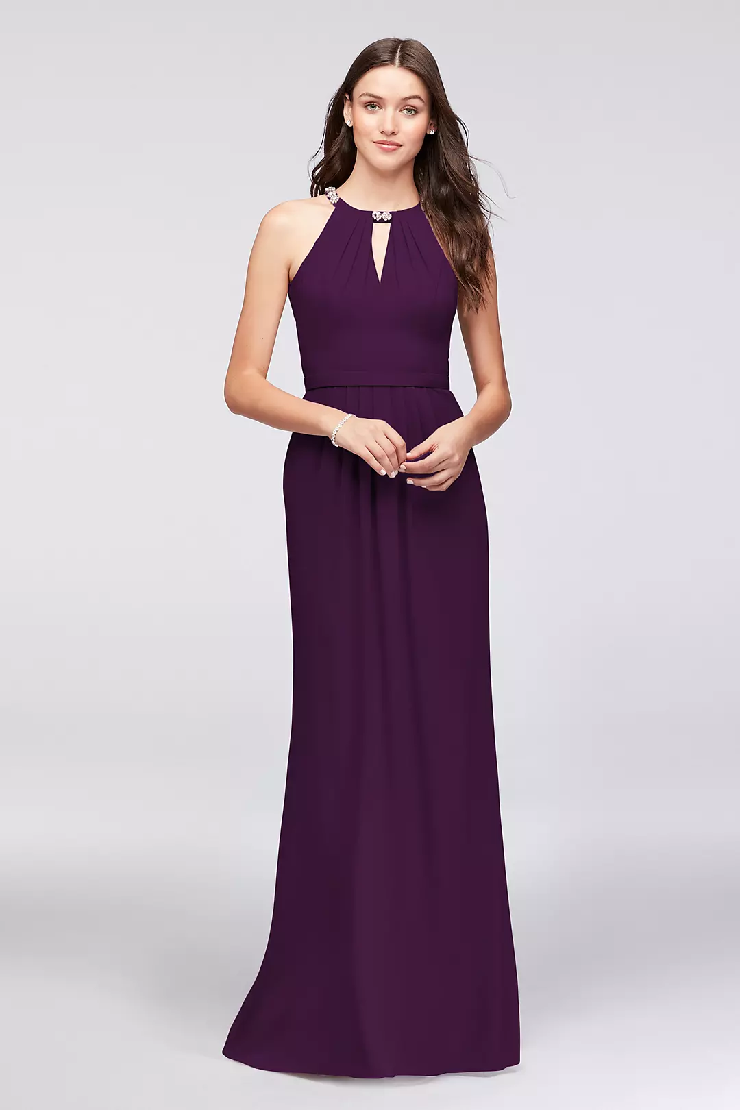 Crepe Halter Bridesmaid Dress with Beaded Neckline - Image 24