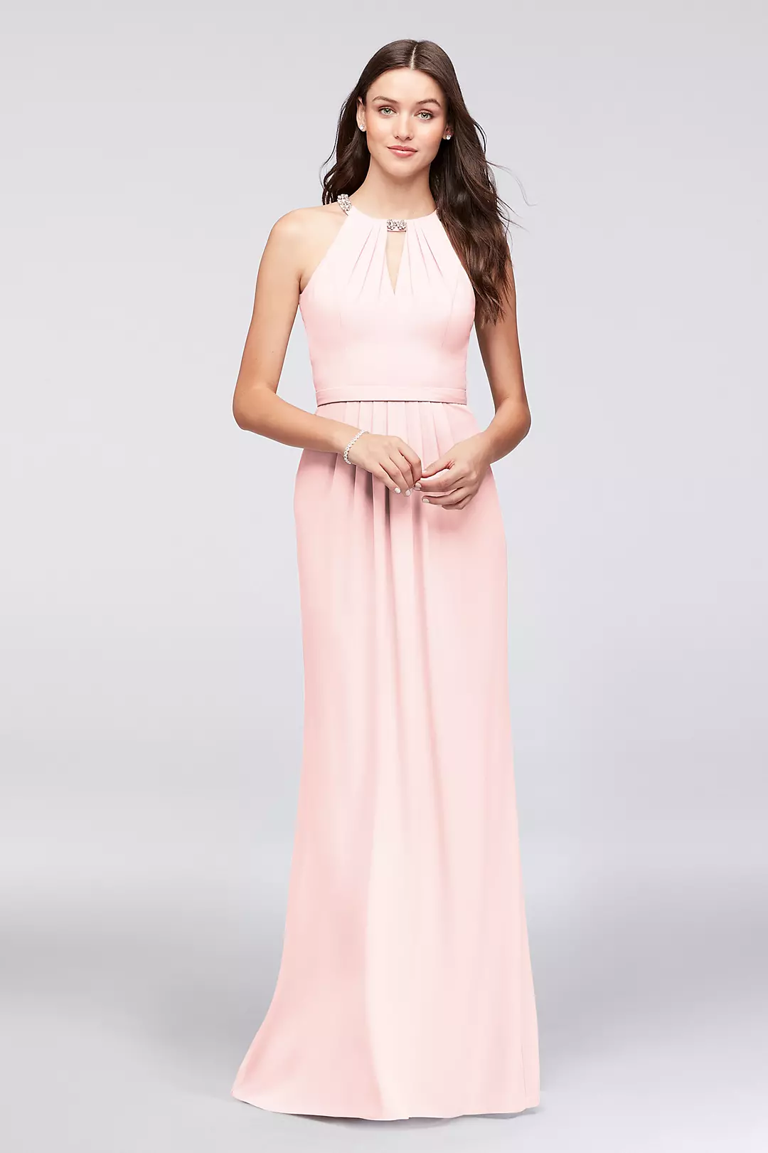 Crepe Halter Bridesmaid Dress with Beaded Neckline - Image 27