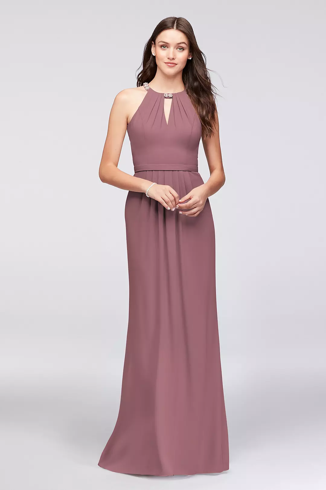 Crepe Halter Bridesmaid Dress with Beaded Neckline - Image 29